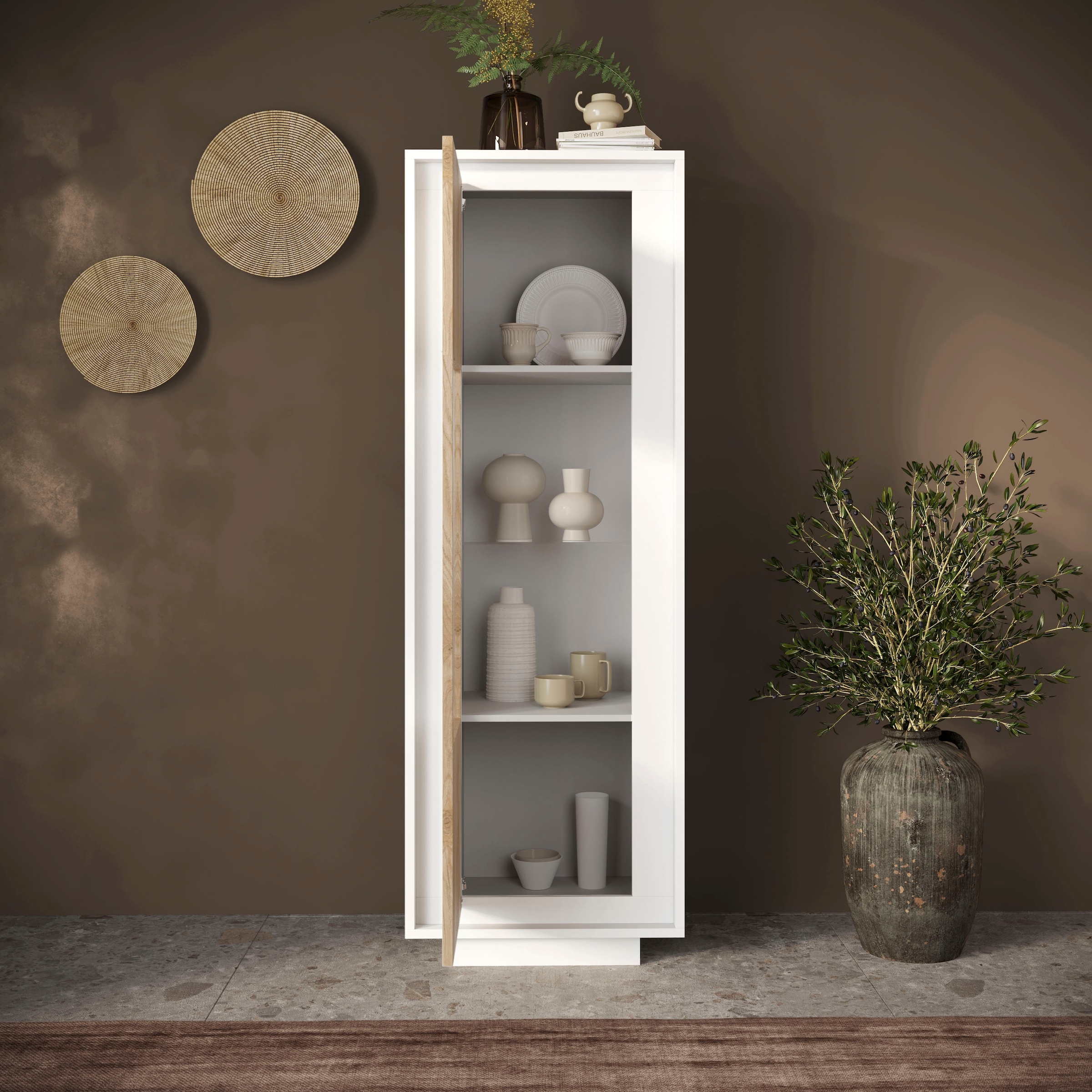 Home affaire Vitrines »Sky, B/H 67/197 cm, Vitrinenschrank/Standvitrine/Glasvitrine, 1 Tür« Fermeture douce, corps et façade épais de 22 mm, aspect cadre