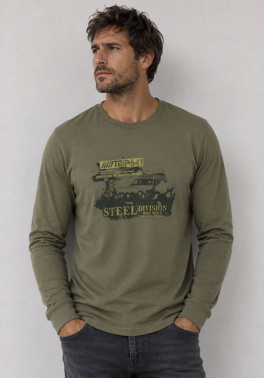 Man's World Rundhalsshirt normale Passform, mit Langarm, mit Print, für Alltag und Freizeit