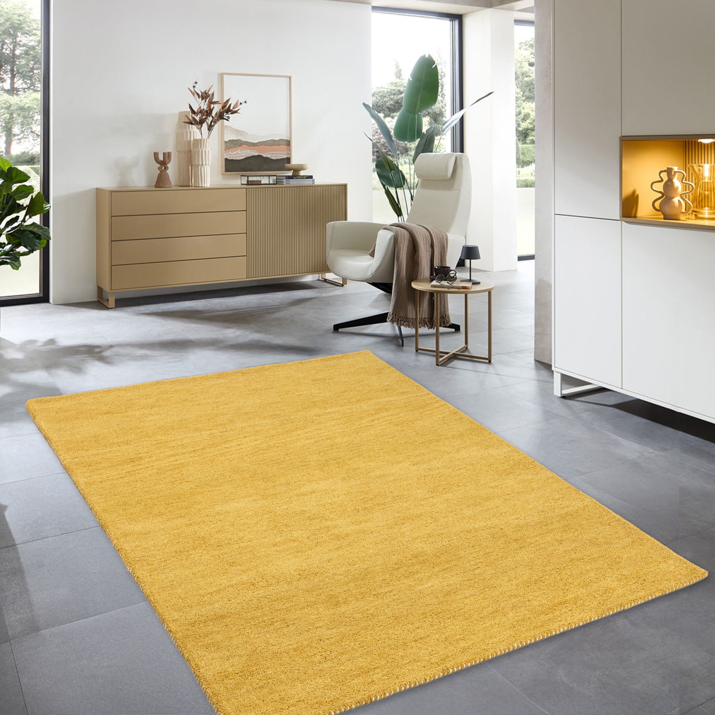 THEKO Wollteppich »Gabbeh Uni, Handgefertigt, meliert, auch als Läufer erhältlich, Wolle« rechteckig 14 mm Höhe Schlafzimmer, Wohnzimmer, Esszimmer, auch als Läufer oder rund