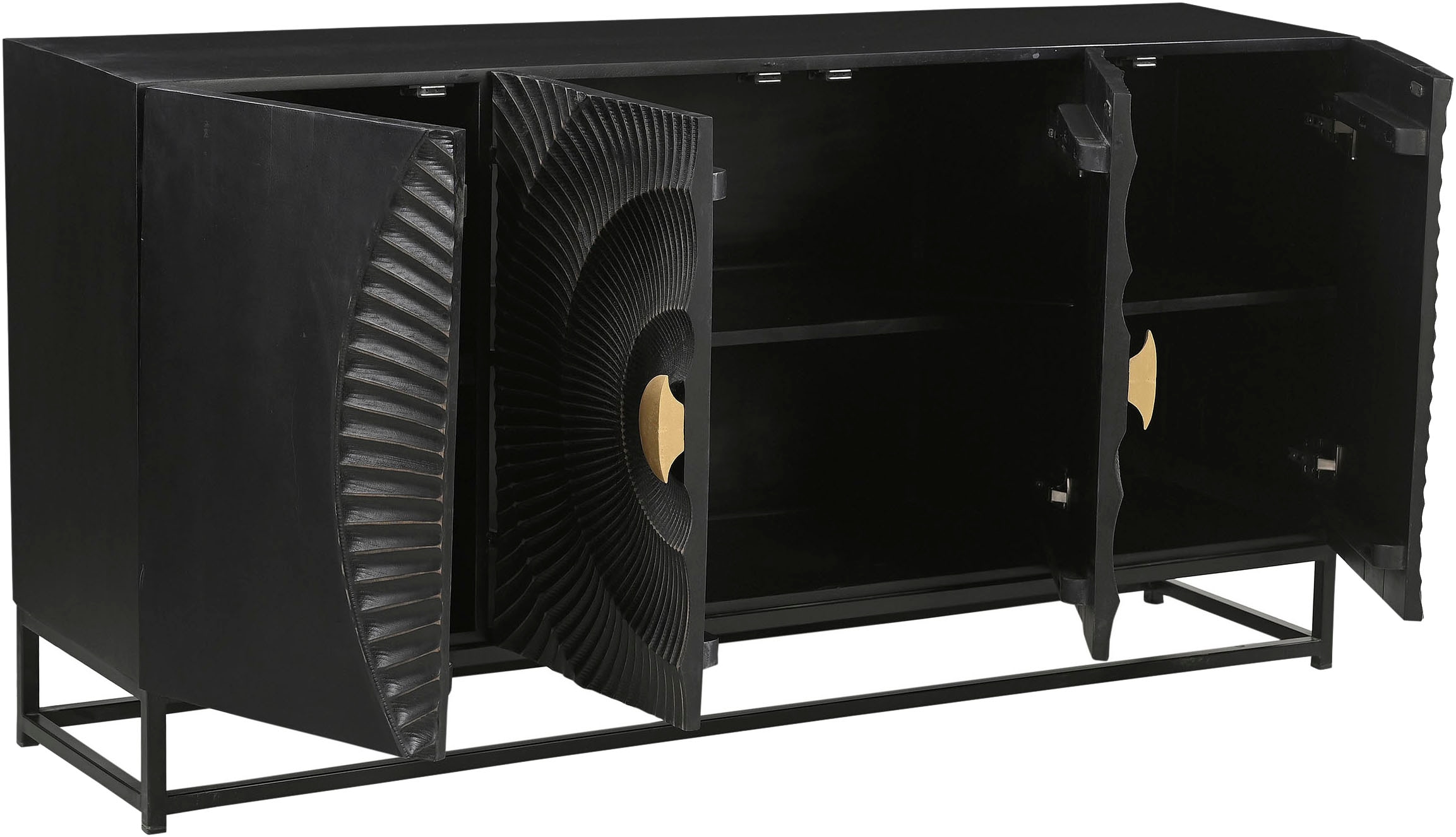 SIT Sideboard »Ljubljana aus Mango massiv mit Schnitzmuster & Goldgriff« 1 Stk. tlg. 4 Türen mit Schnitzfront & goldenem Griff im Metallgestell