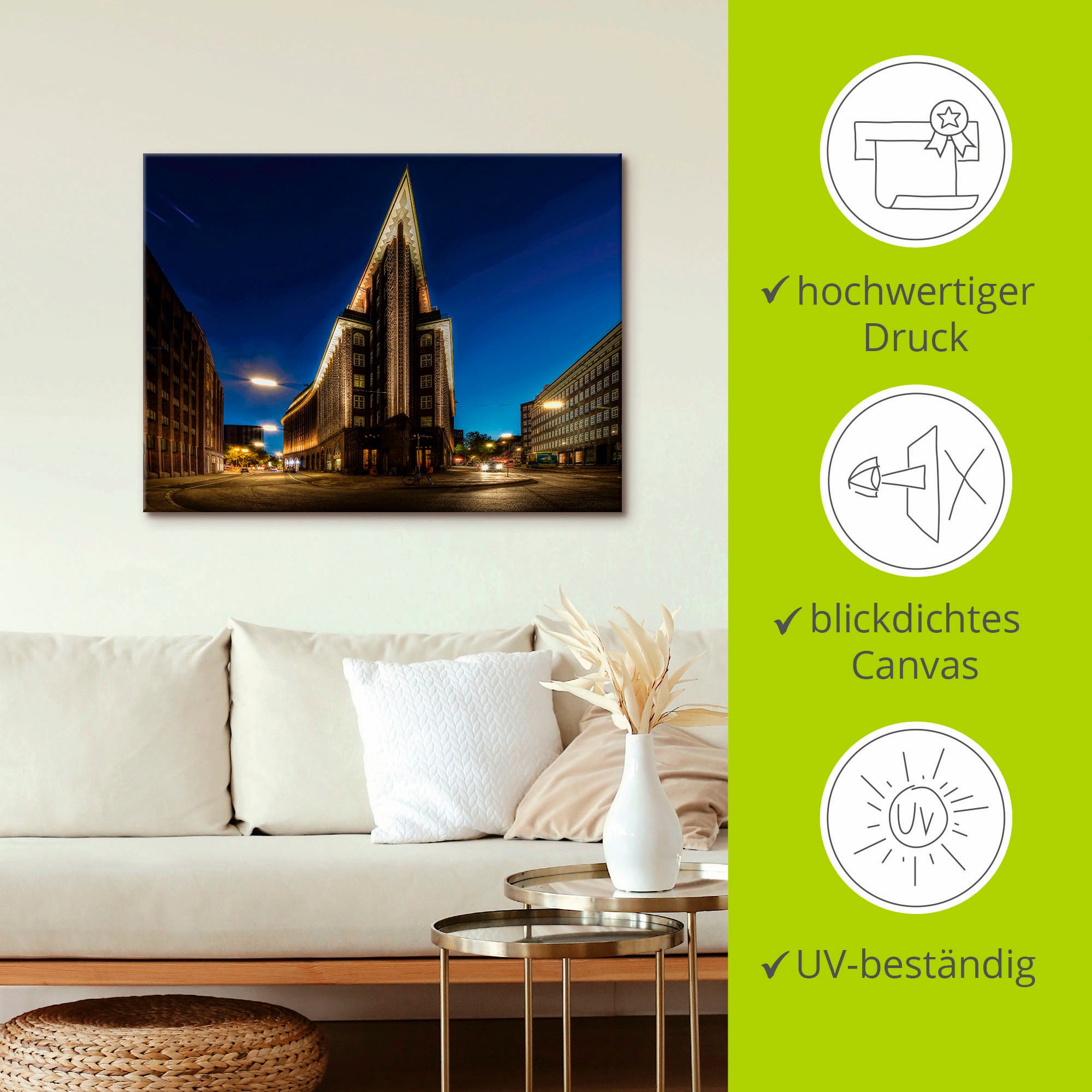 Artland Leinwandbild »Hamburg Chilehaus« Gebäude 1 Stk. tlg. auf Holzrahmen gespannt