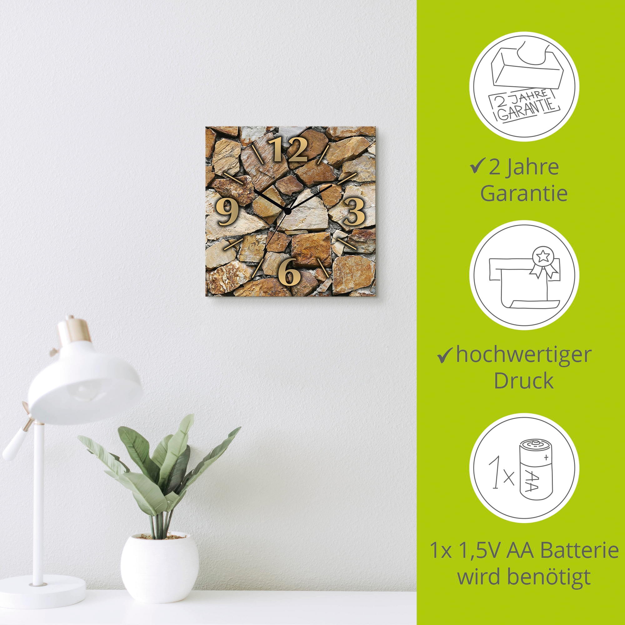 Artland Horloge murale »Braune Steinwand« wahlweise mit Quarz- oder Funkuhrwerk, lautlos ohne Tickgeräusche