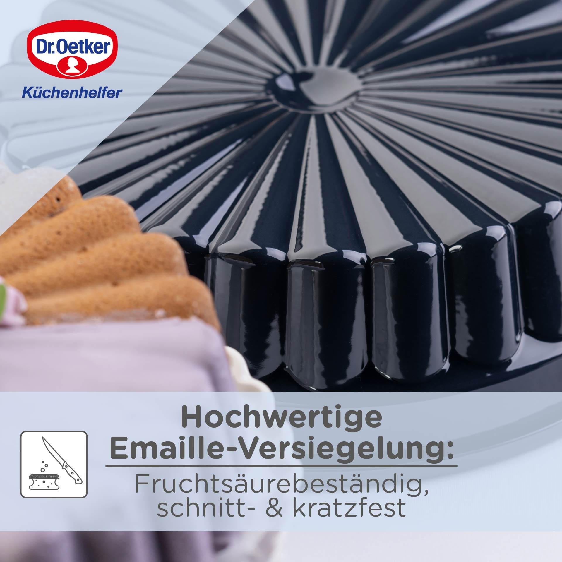 Dr. Oetker Küchenhelfer Moule à pâtisserie »Charlottenform Back-Liebe Emaille, Ø 28 cm, ozeanblau« Emaille-Versiegelung, schnitt- und kratzfest, spülmaschinengeeignet