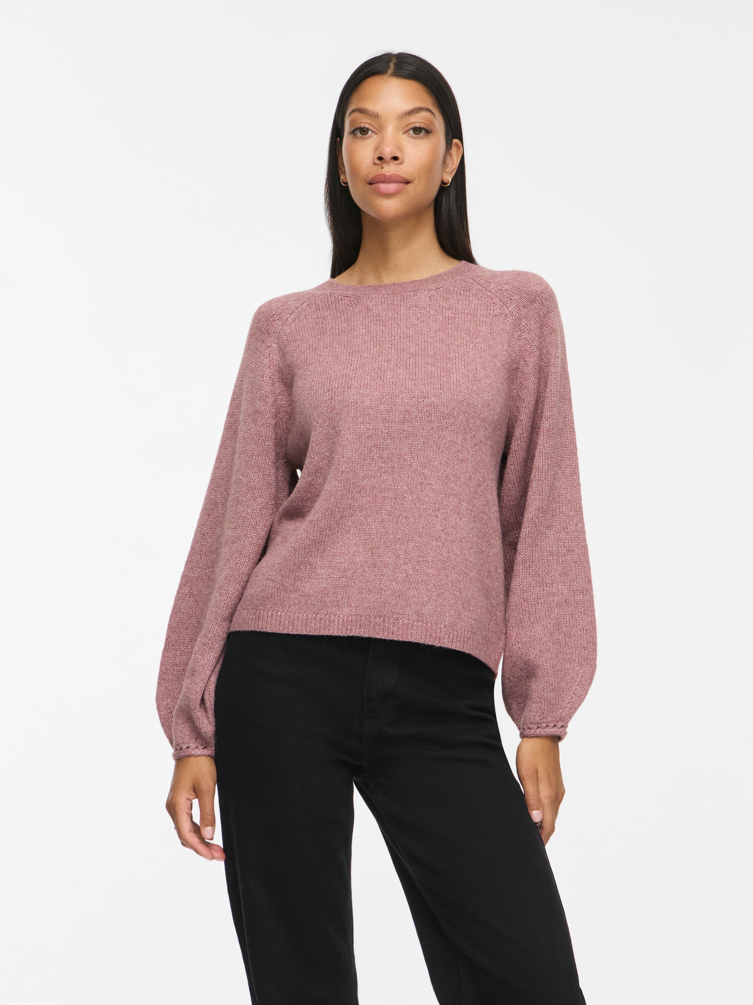 Vila Pull en tricot »VISAPNA O-NECK L/S KNIT TOP/PB/1« mélange de matériaux, coupe régulière