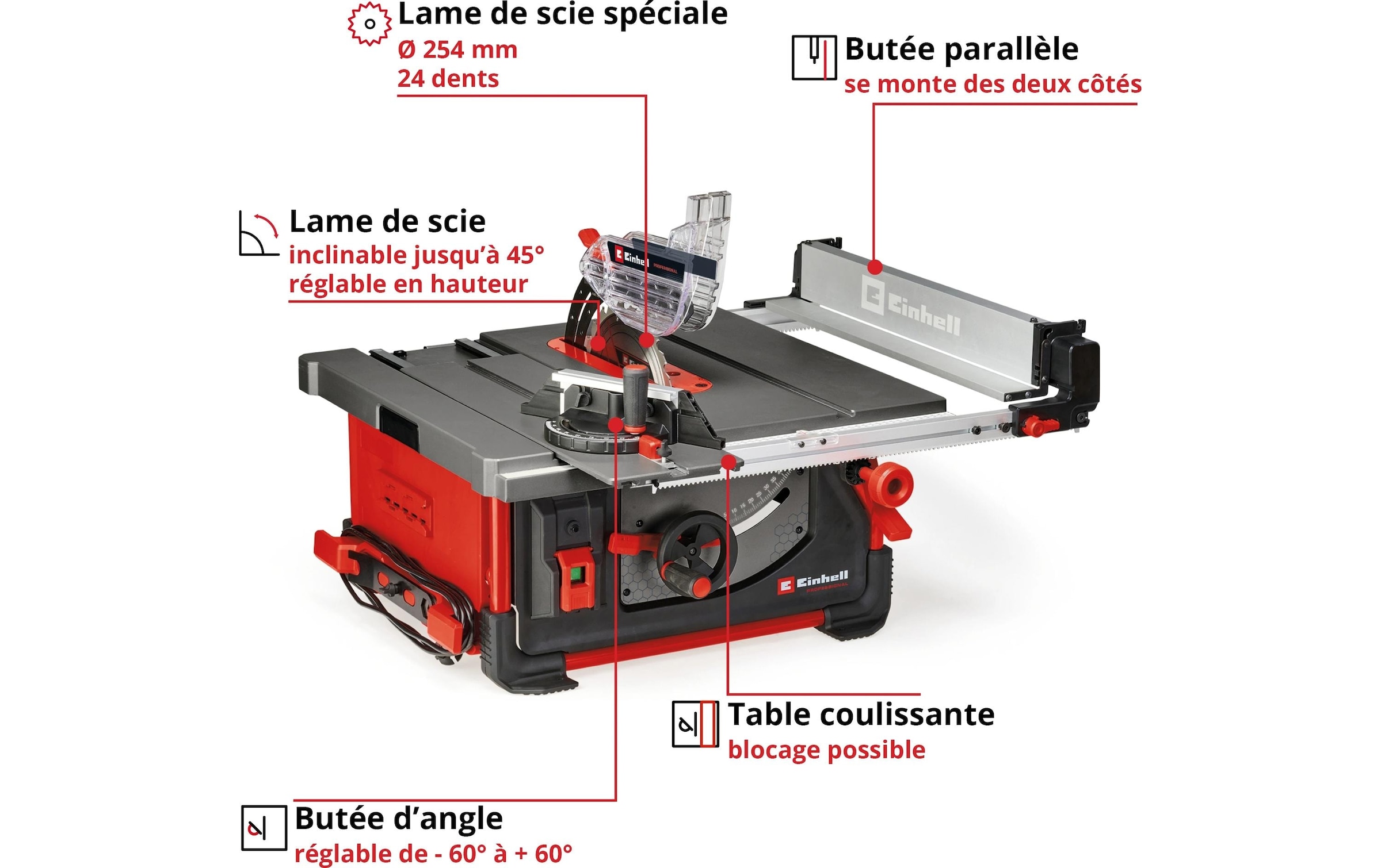   Tischkreissäge »TP-CC 10 T« mit Arbeitstisch aus Aluminiumguss mit höhenverstellbarer Tischeinlage