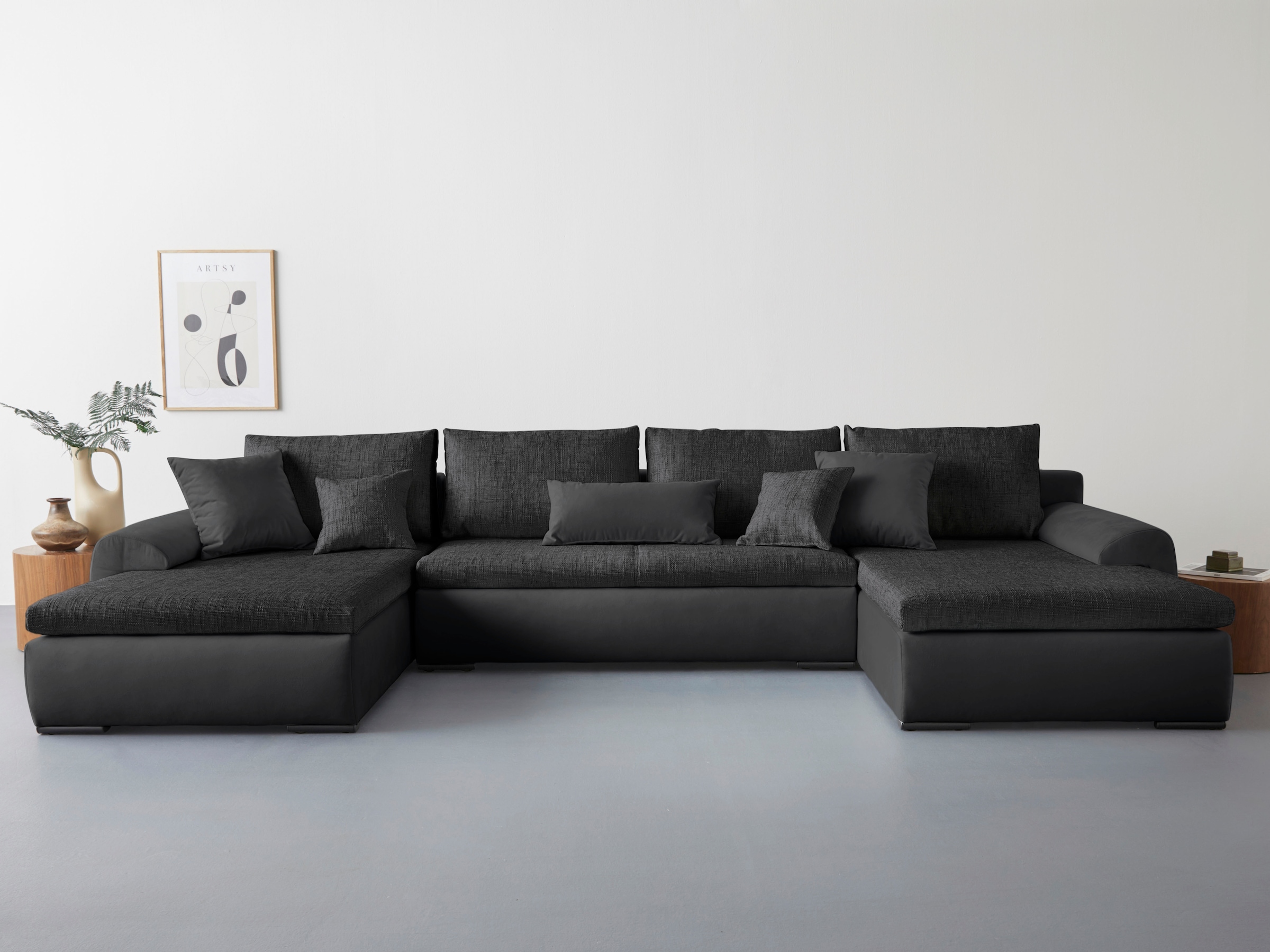Home affaire Wohnlandschaft »Win U-Form, B: 366 cm - OTTO. Verlässliche Qualität.« Bettfunktion, Bettkasten & 5 Zierkissen