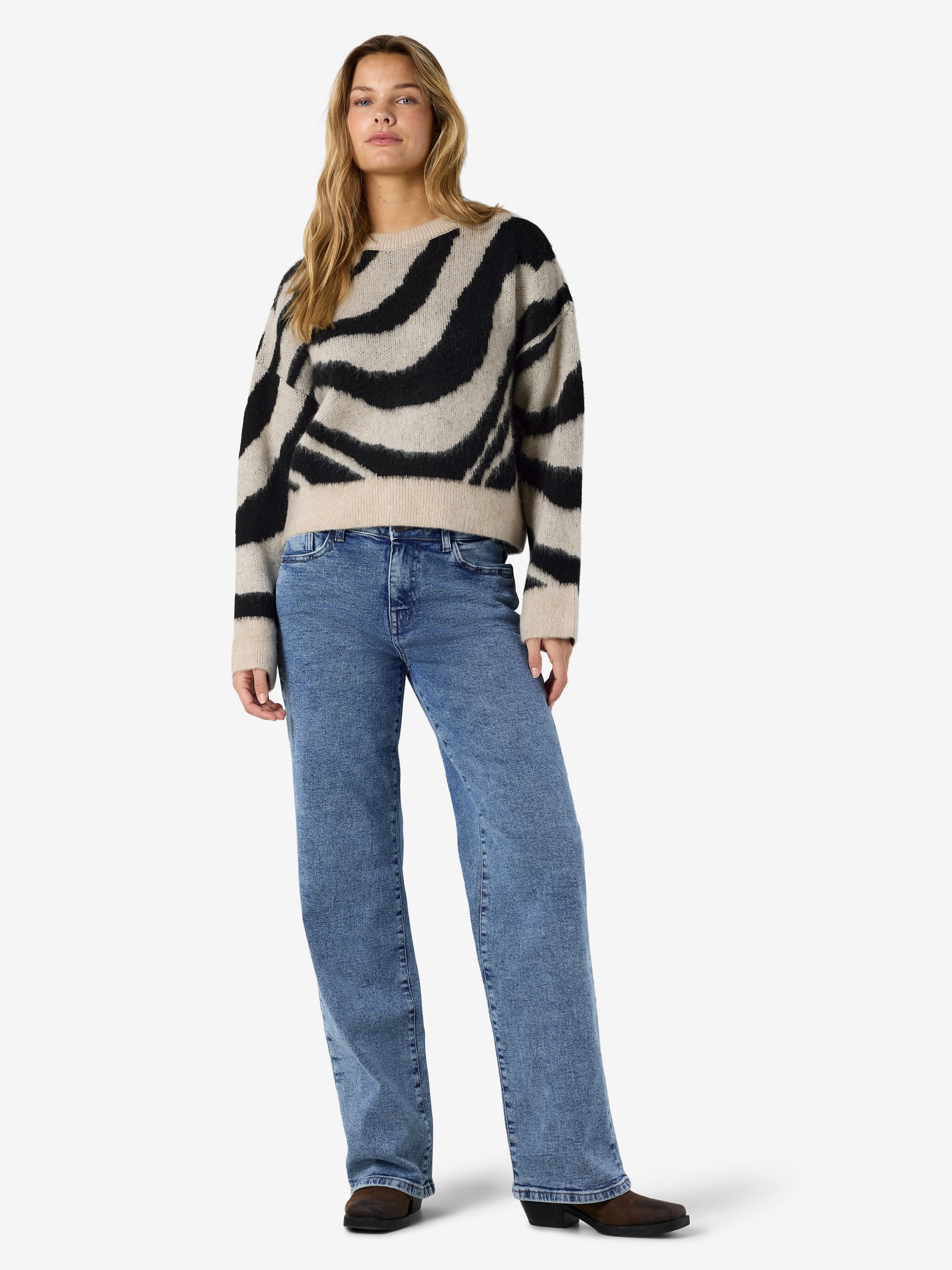 Noisy may Strickpullover »NMSOFF L/S O-NECK KNIT NOOS« Materialmix, regular fit