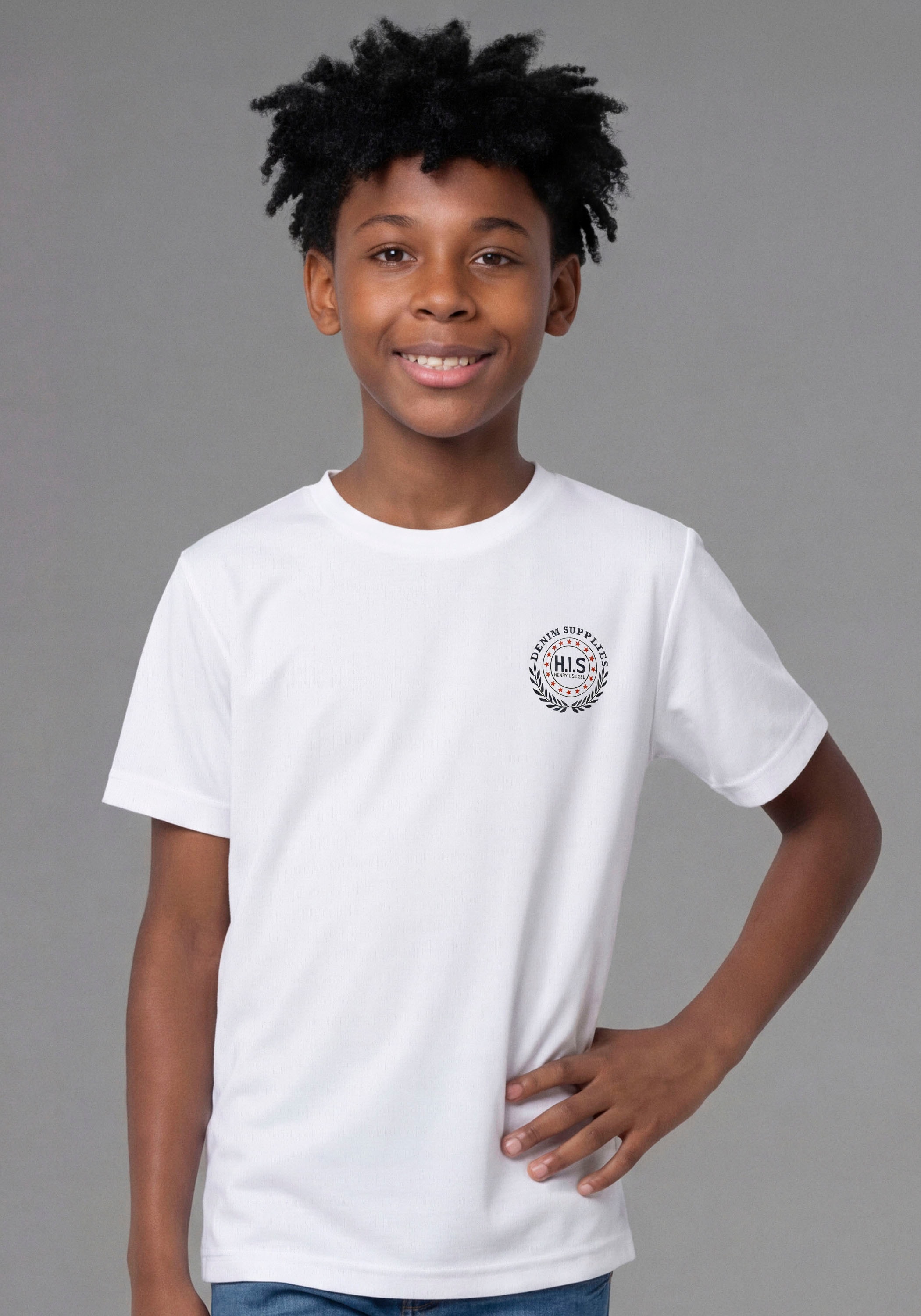 H.I.S T-shirt »2er Pack T-Shirts mit Logodrucken für Jungen« Packung, 2, 2 pièces Basic Schnitt, kurze Ärmel, bedruckte Optik, Logodrucke