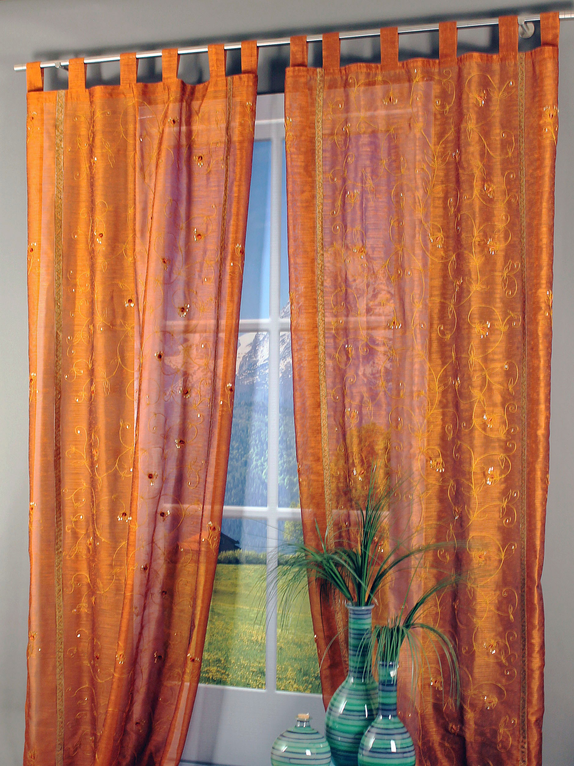 HOSSNER - ART OF HOME DECO Gardine »Zugersee« Schlaufen 1 Stk. tlg. Schlaufenschal m. Brokat-Bodüren