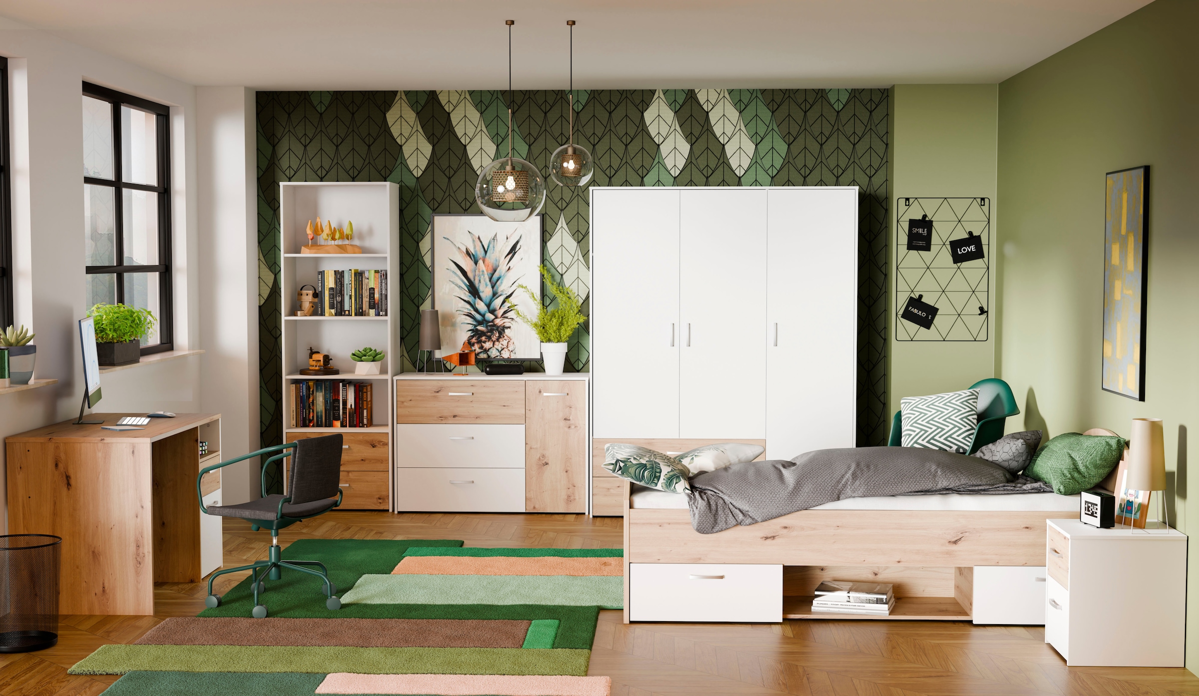 FORTE Stauraumbett »Culgoa« Jugendbett, Stauraum, Schubkasten, modernes Dekor, pflegeleicht