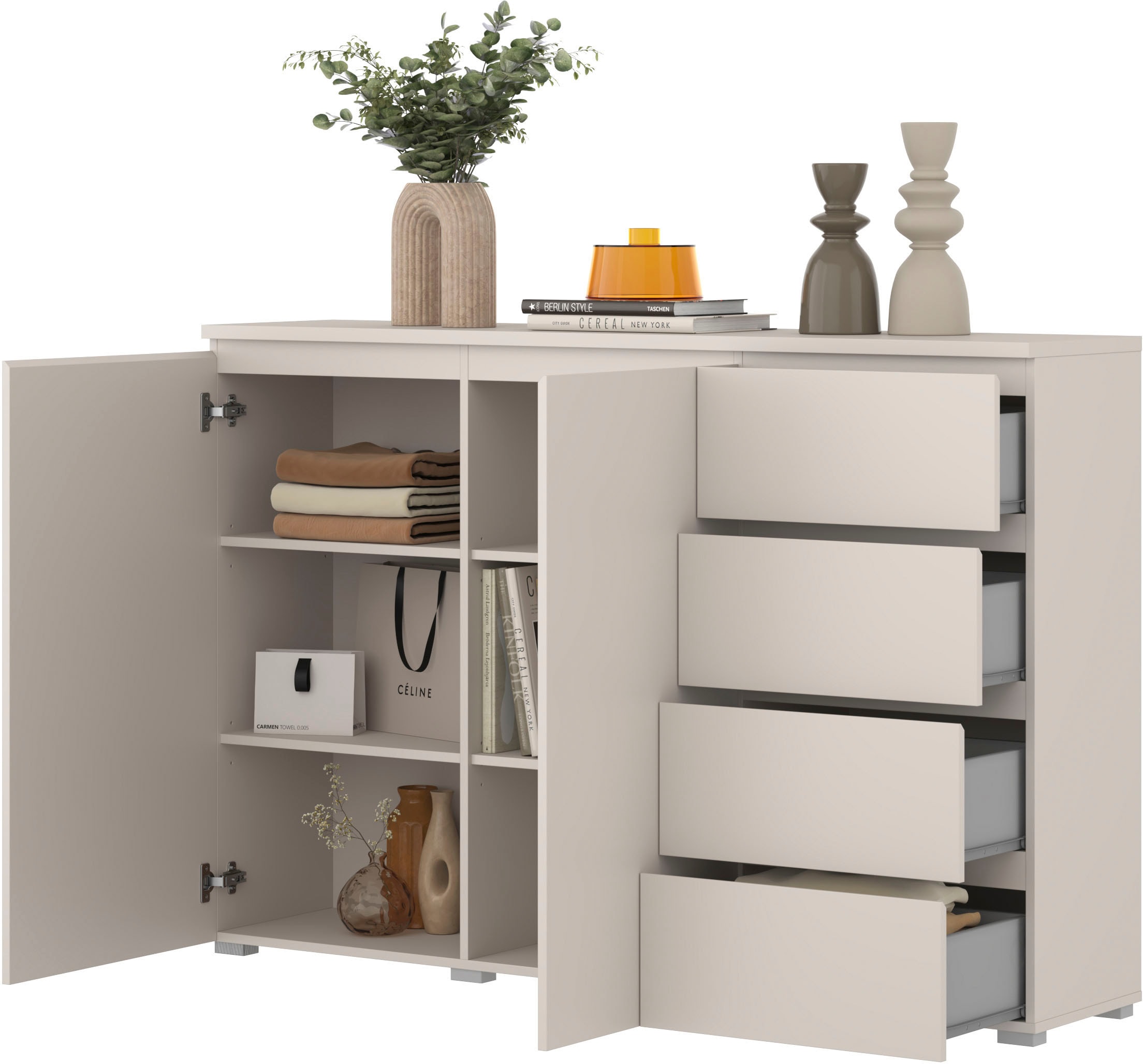 GOODproduct Buffet haut »Modo, Breite 150 cm, moderne grifflose Kommode 2Türen/4 SK« Schubladenkommode mit viel Stauraum, Einlegeböden verstellbar