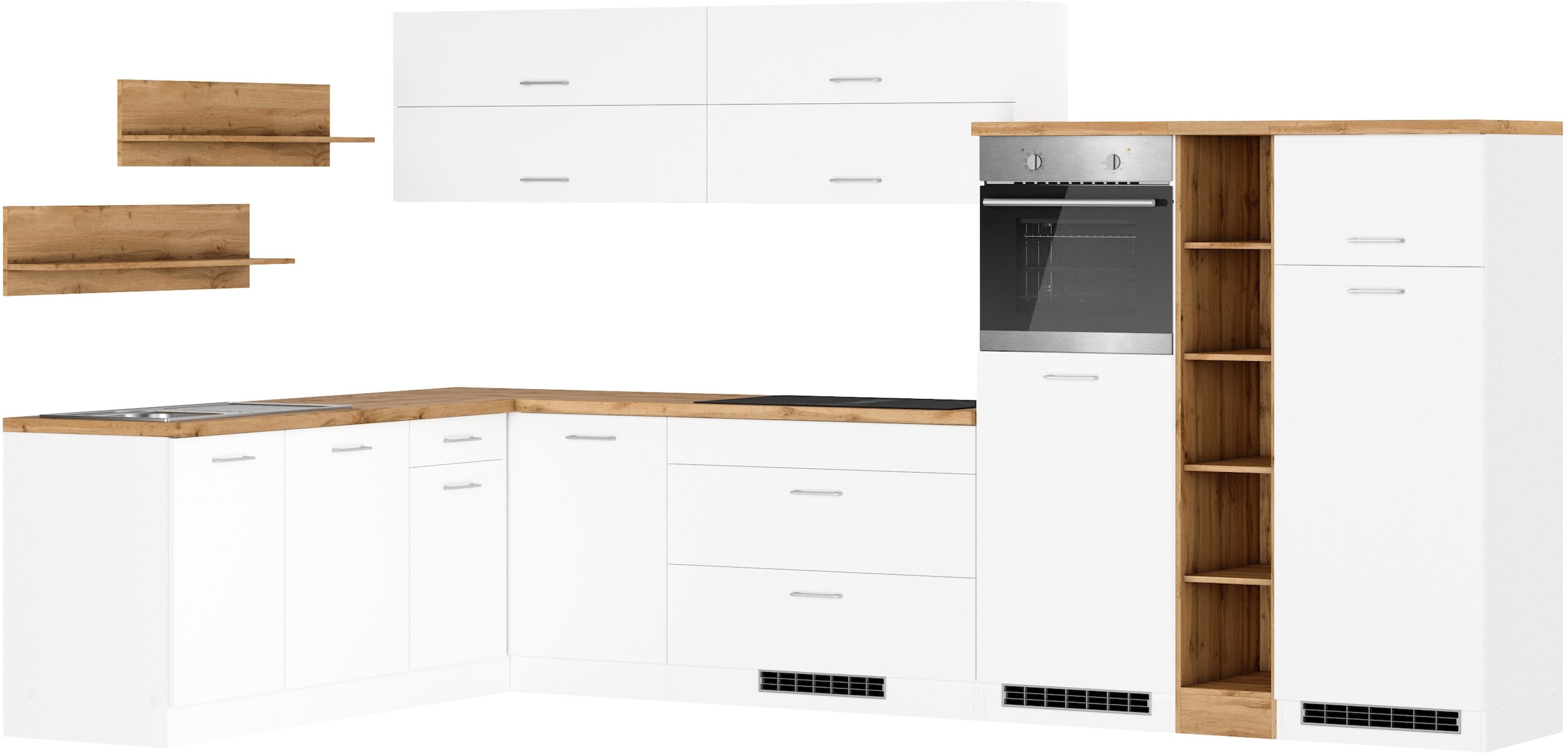 KOCHSTATION Winkelküche »KS-Milan, optional mit Muldenlüfter« Stellbr.360/220 cm, wahlweise mit E-Geräten, Kochfeld mit Dunstabzug