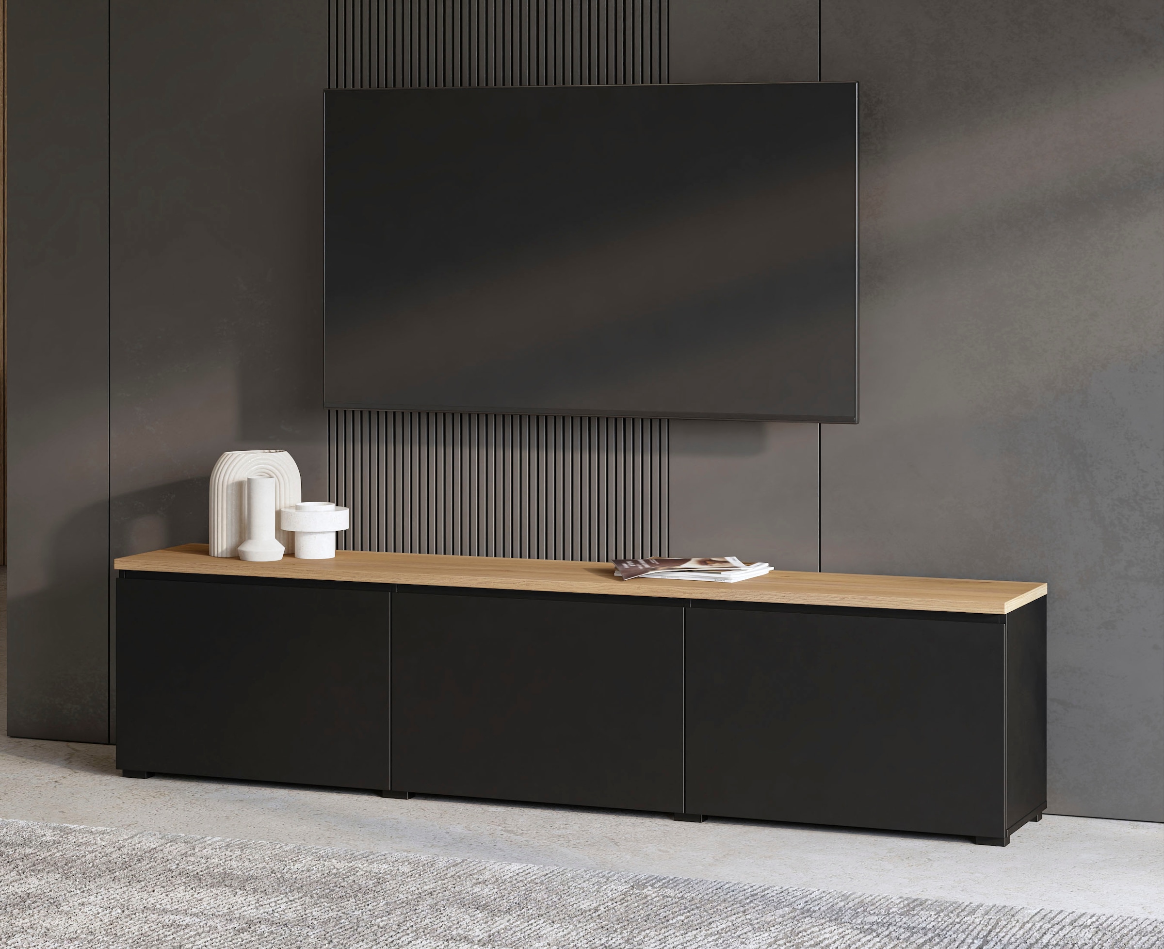 GOODproduct Lowboard »Modo, Breite 200 cm, moderne grifflose TV-Kommode 3 Klappen« TV-Kommode mit viel Stauraum, TV-Bank
