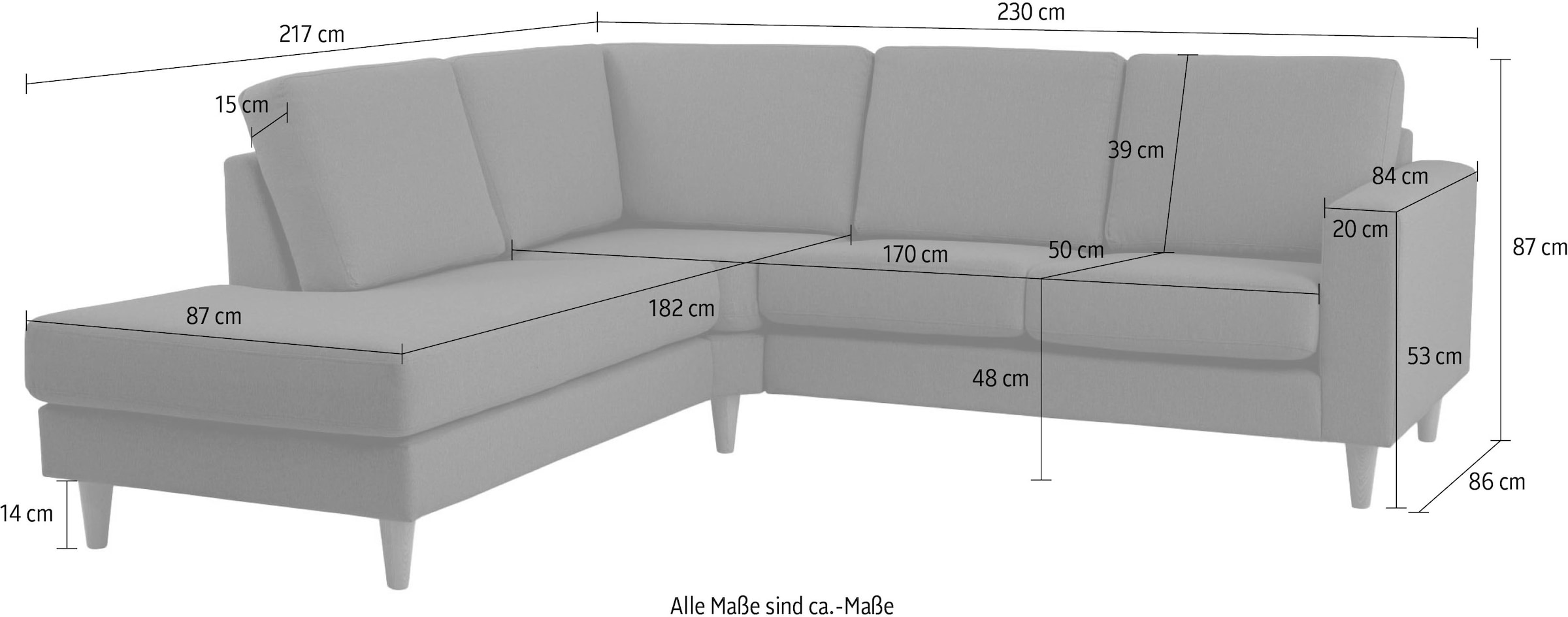 andas Ecksofa »Tvinno« im skandinavischen Stil, L-Form, mit Massivholzfüssen, Breite 230 cm