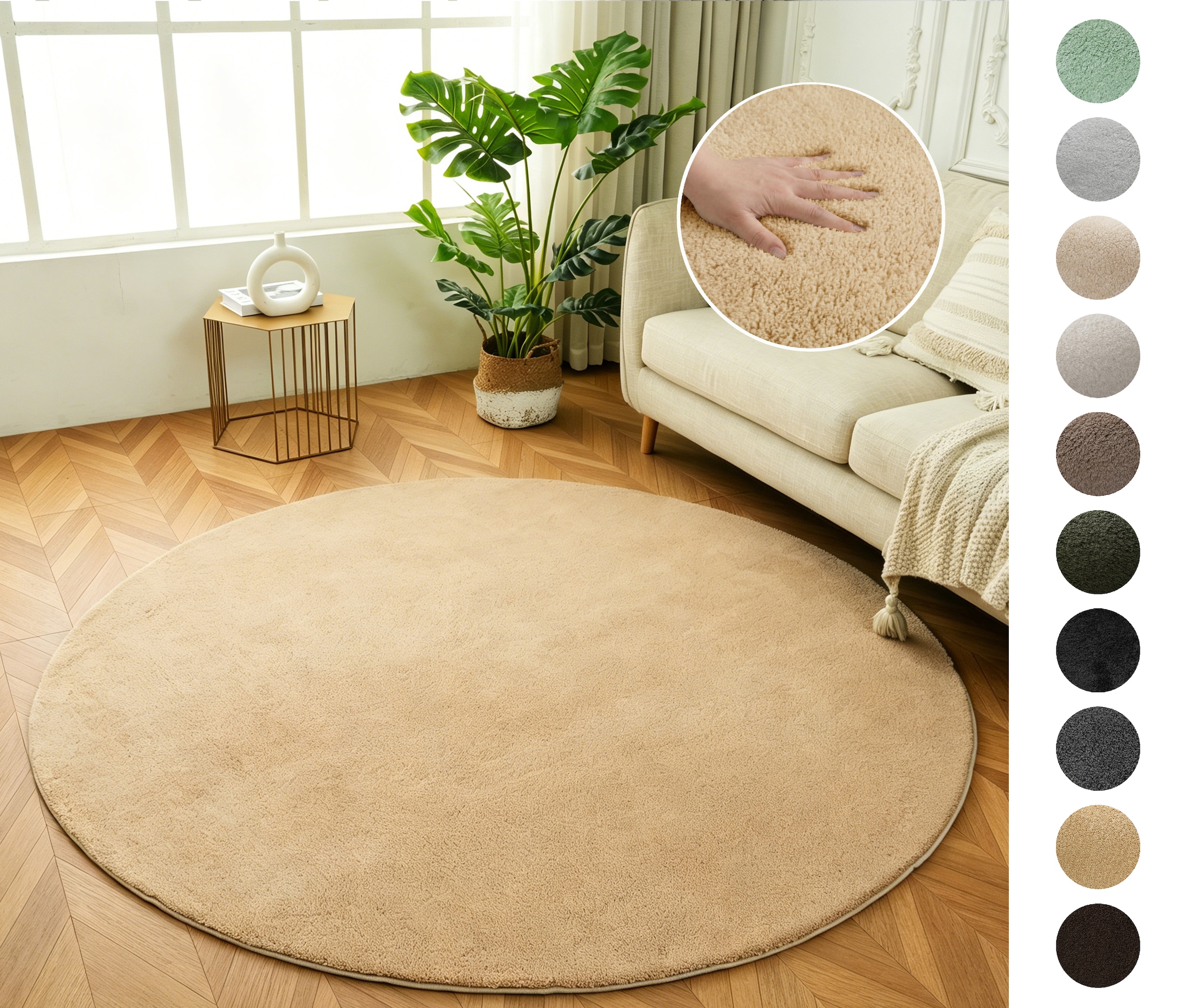 GOODproduct Teppich »Cali« rund 16 mm Höhe Uni-Farben, kuschelig, & weich, waschbar, Wohnzimmer, Schlafzimmer