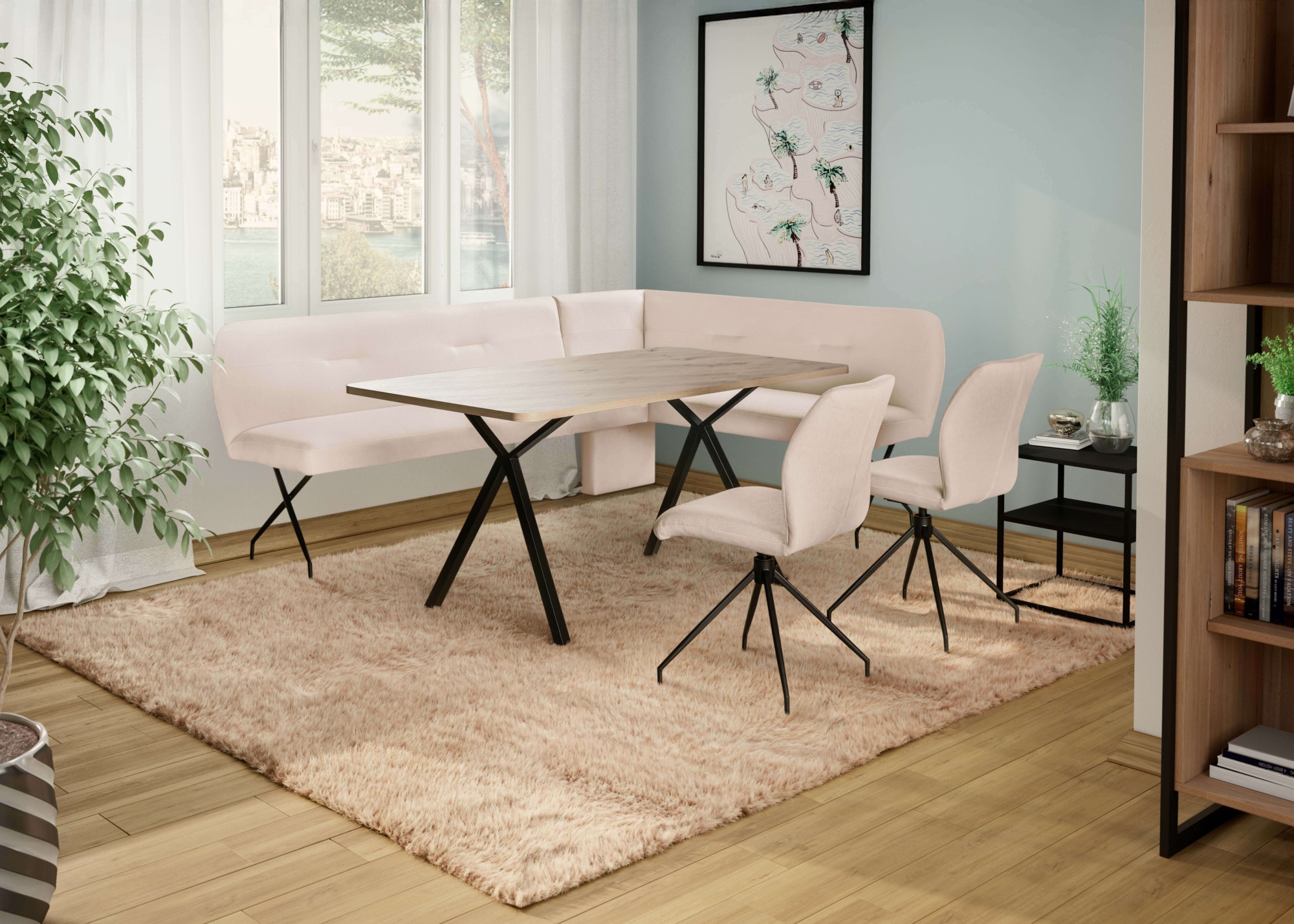 GOODproduct Drehstuhl »Bruna Esszimmerstuhl,Polsterstuhl, Küchenstuhl, 4-Fussstuhl« () 360° drehbar, mit automatischer Rückstellung, 2-Stoff-Design