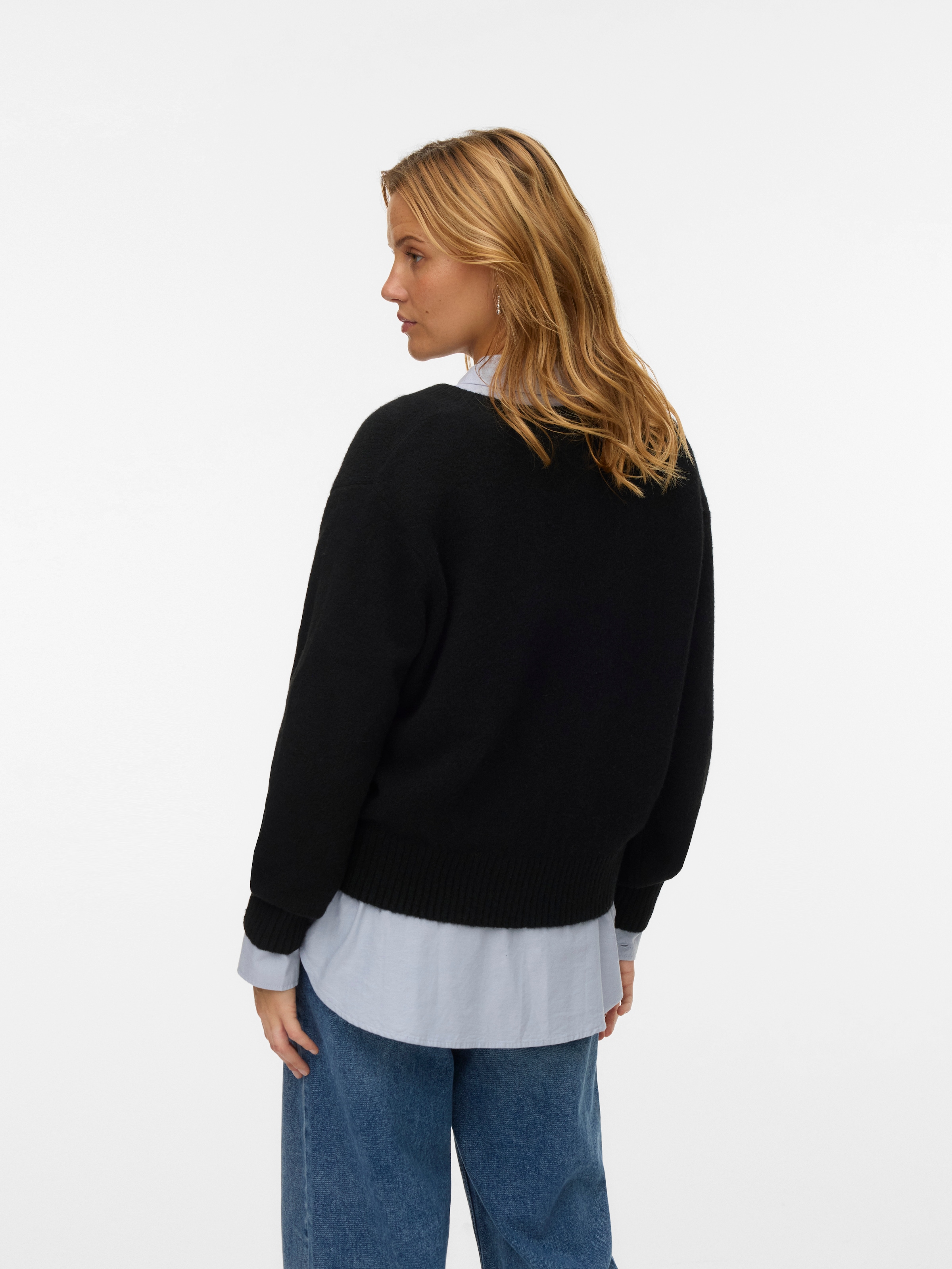 Vero Moda Pull col V »VMBOOM LS V-NECK PULLOVER NOOS« Mélange de matériaux, avec laine et stretch