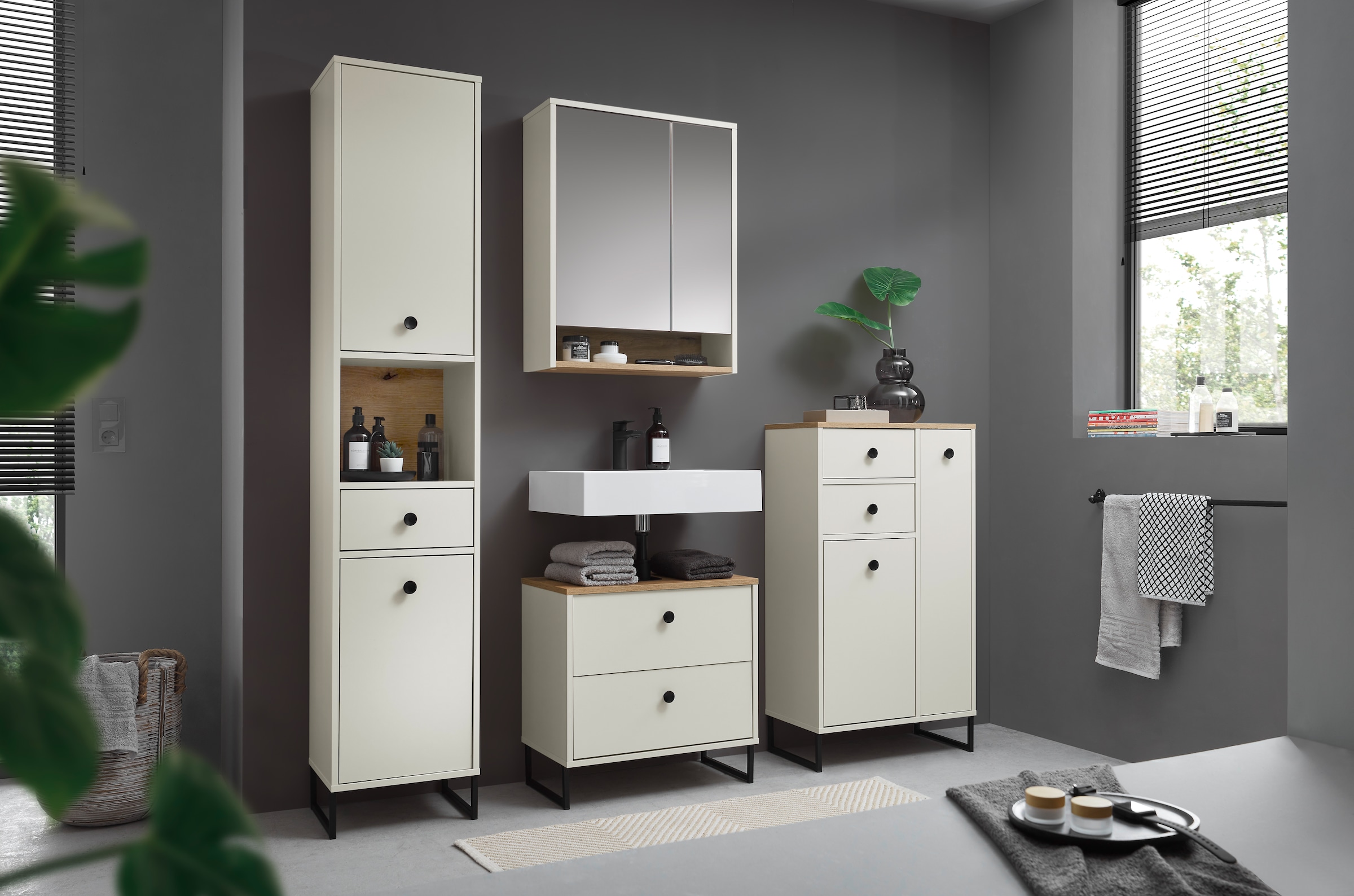 BASIC by Balculina Midischrank »Linea« 1 Stk. tlg. Breite 38cm, U-Profil Füsse, Unterflurauszug