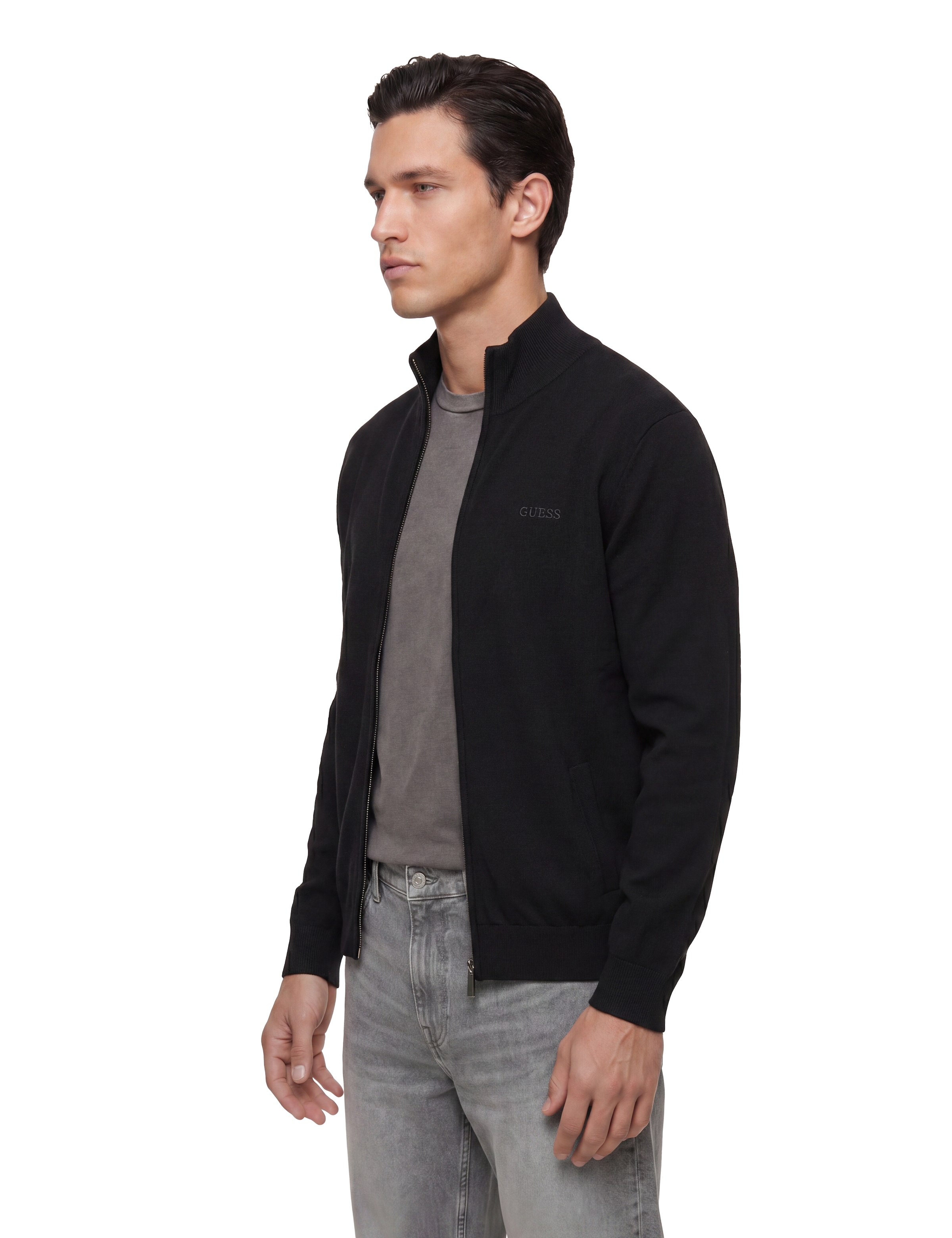 Guess Veste en tricot »MAGNUS« mit Woll- und Seiden-Anteil, Stehkragen, Regular Fit