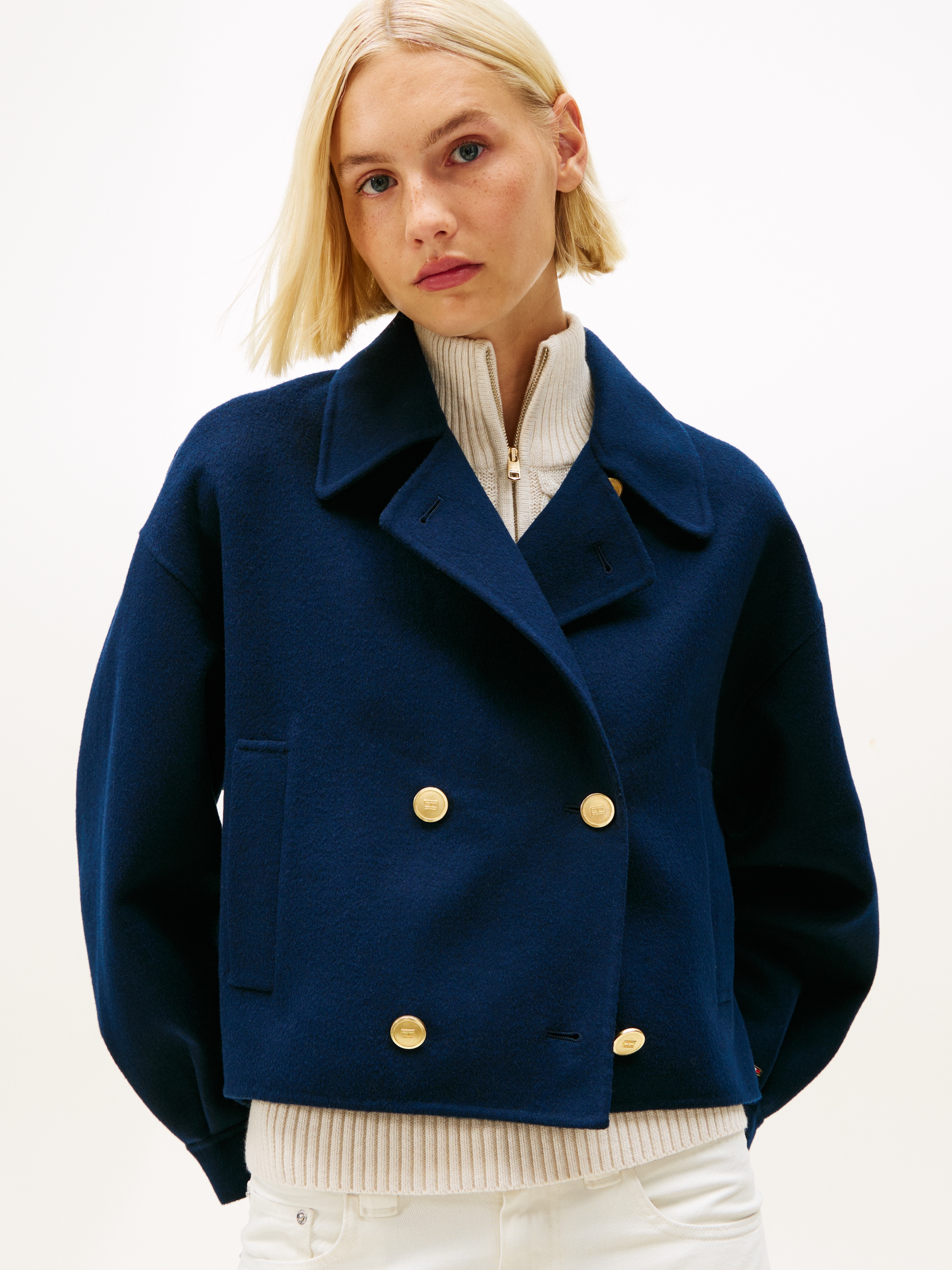 Tommy Hilfiger Veste courte »DF WOOL GOLD BUTTON PEACOAT« mit Wolle