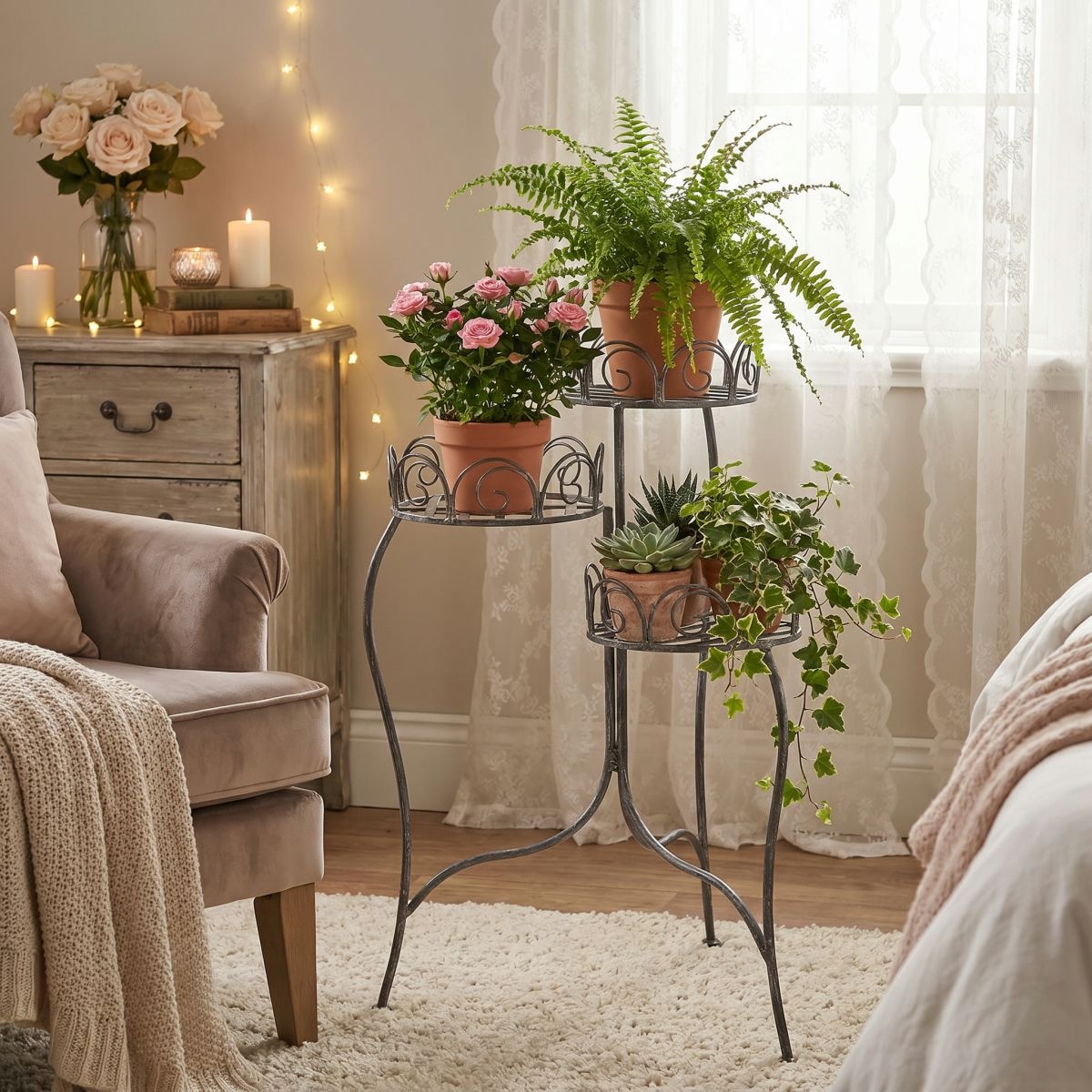 Ambiente Haus Blumenhocker »Blumenständer in grau (H) 70cm« 1 Stk. tlg. aus Schmiedeeisen mit Pulverbeschichtung für Innen- und Aussenbereich