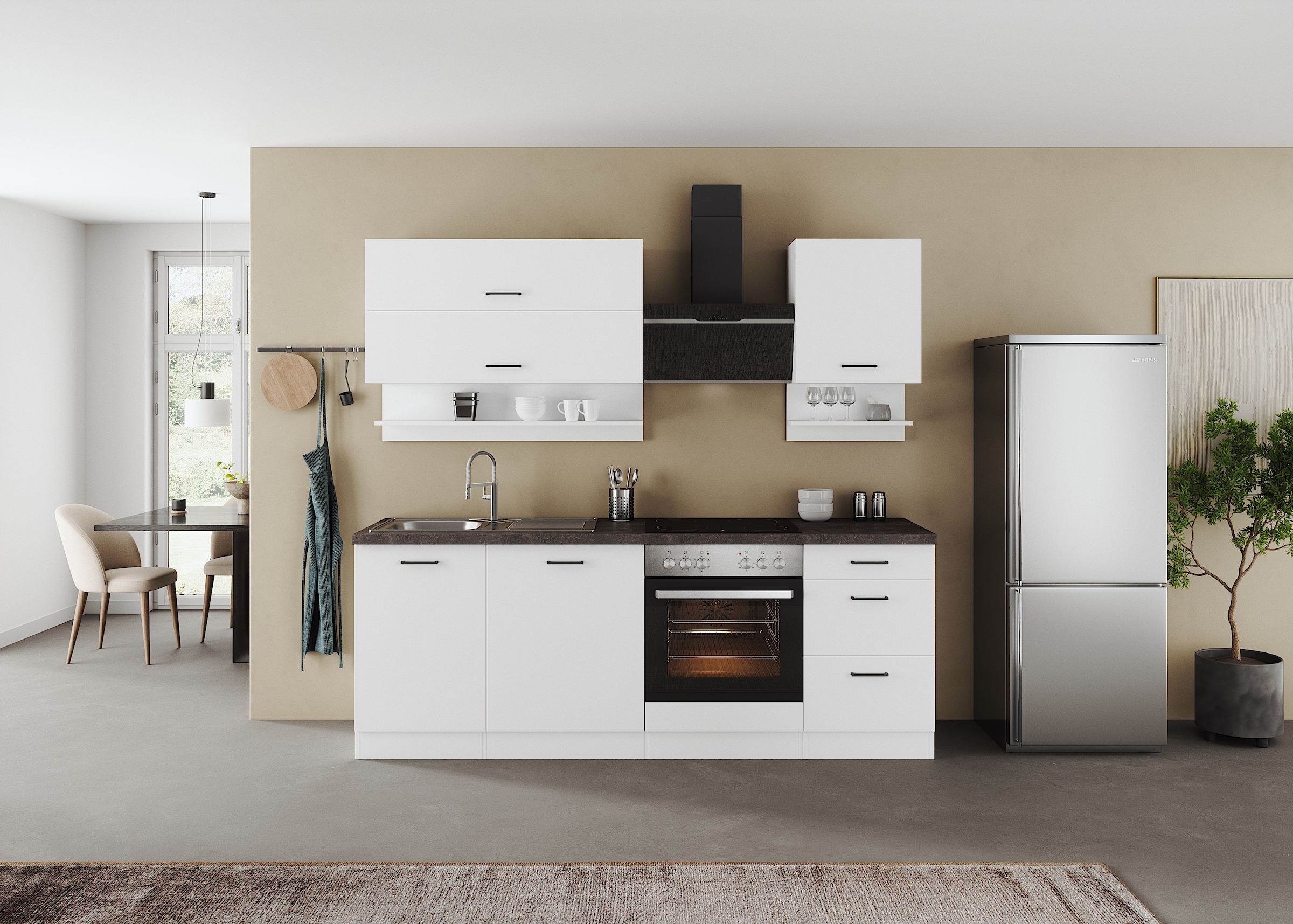 KOCHSTATION Küchenzeile »KS-Frieda Breite 220 cm« wahlweise mit E-Geräten, mit 38mm starker Arbeitsplatte