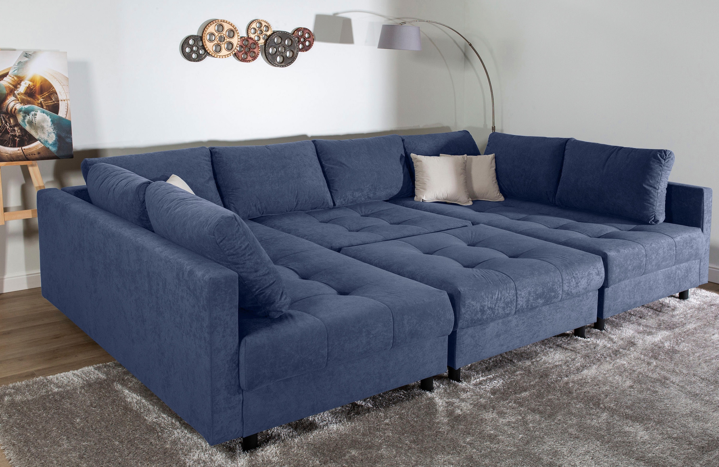 COLLECTION AB Wohnlandschaft »Toni U-Form, B: 298 cm« mit Hocker & 3 Zierkissen, Federkern