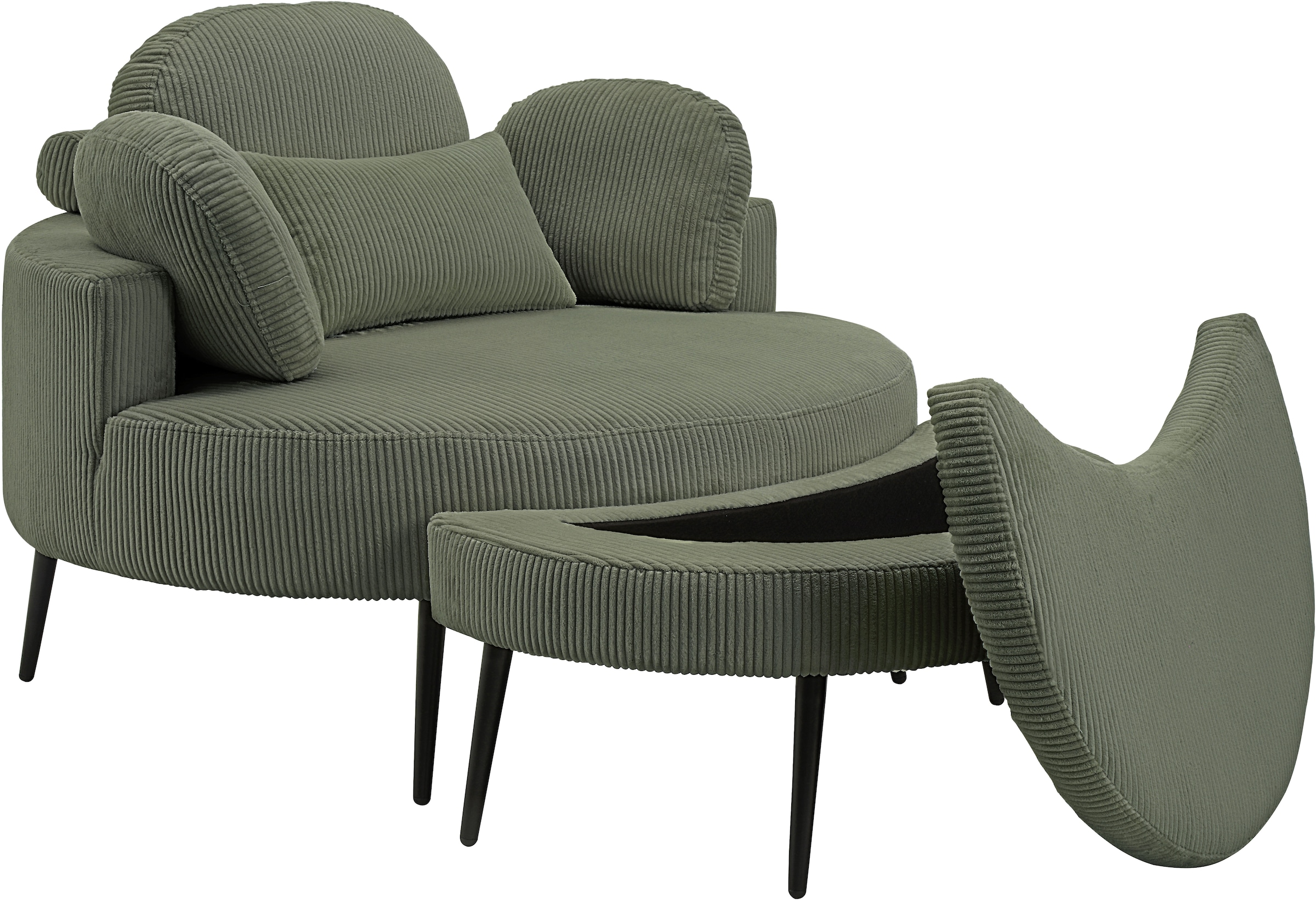 GOODproduct Loveseat »Riko Sessel, B: 110 cm, Sitzhöhe: 44 cm« XXL- Sessel, mit Stauraumhocker, Rückenstütze & 4 Zierkissen