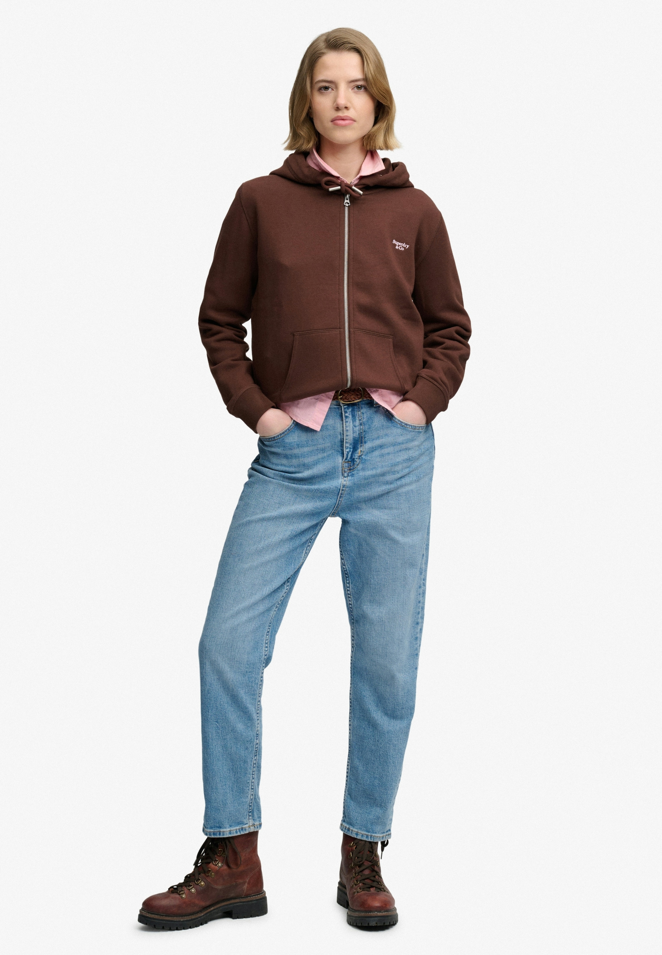 Superdry Sweat à capuche »SIGNATURE EMB ZIPHOOD« mélange coton, coupe décontractée