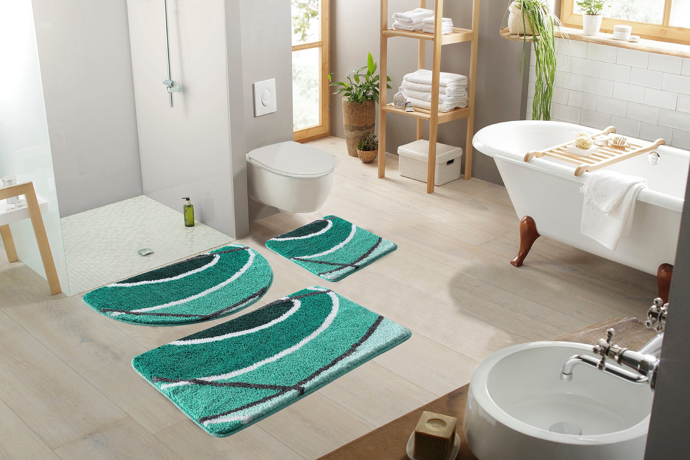 GOODproduct Badematte »Juna mit Muster, Badvorleger, Badezimmer Teppich, Duschvorleger« Höhe 20 mm rutschhemmend beschichtet strapazierfähig besonders weich, Design, Badematten, Badteppich