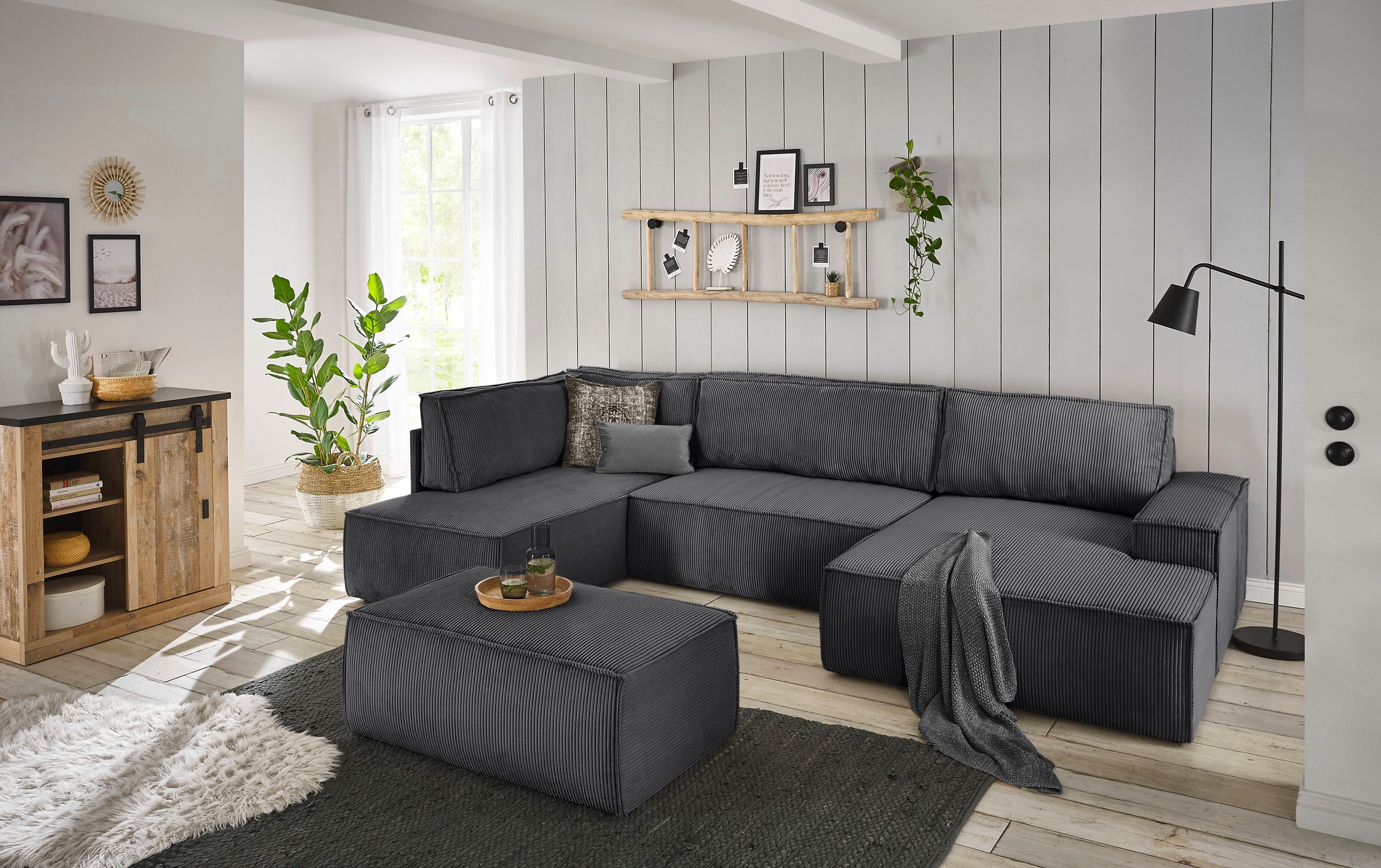 Home affaire Paysage de salon »SHERWOOD U-Form, 329 cm - OTTO. Verlässliche Qualität.« Schlaffunktion m. Bettkasten (194x139 cm), Cord, Vintage, Samtvelours
