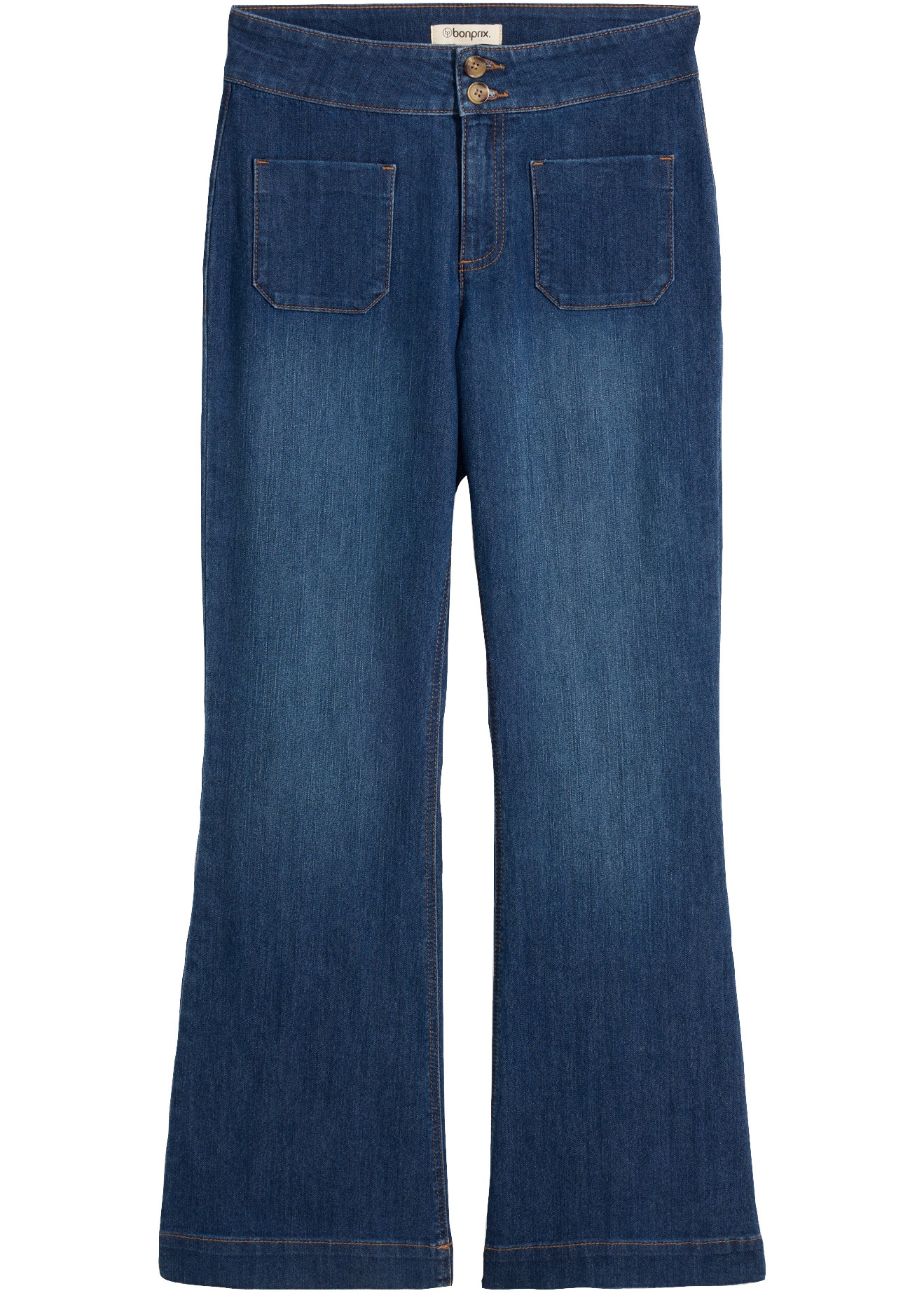 bonprix Jeans à pattes d'eph avec taille mi-haute, coupe régulière, forme évasée, aspect usé