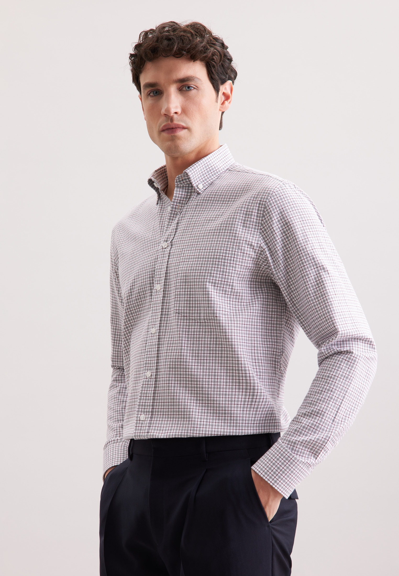 seidensticker Flanellhemd »Schwarze Rose« Regular 1/1 Button-Down-Kragen Karo