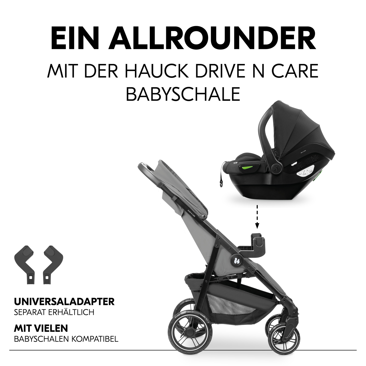 Hauck Poussette pour enfants »Shop N Care, Grey« 22 kilos bis 22 kg belastbar; kompatibel mit Babyschale