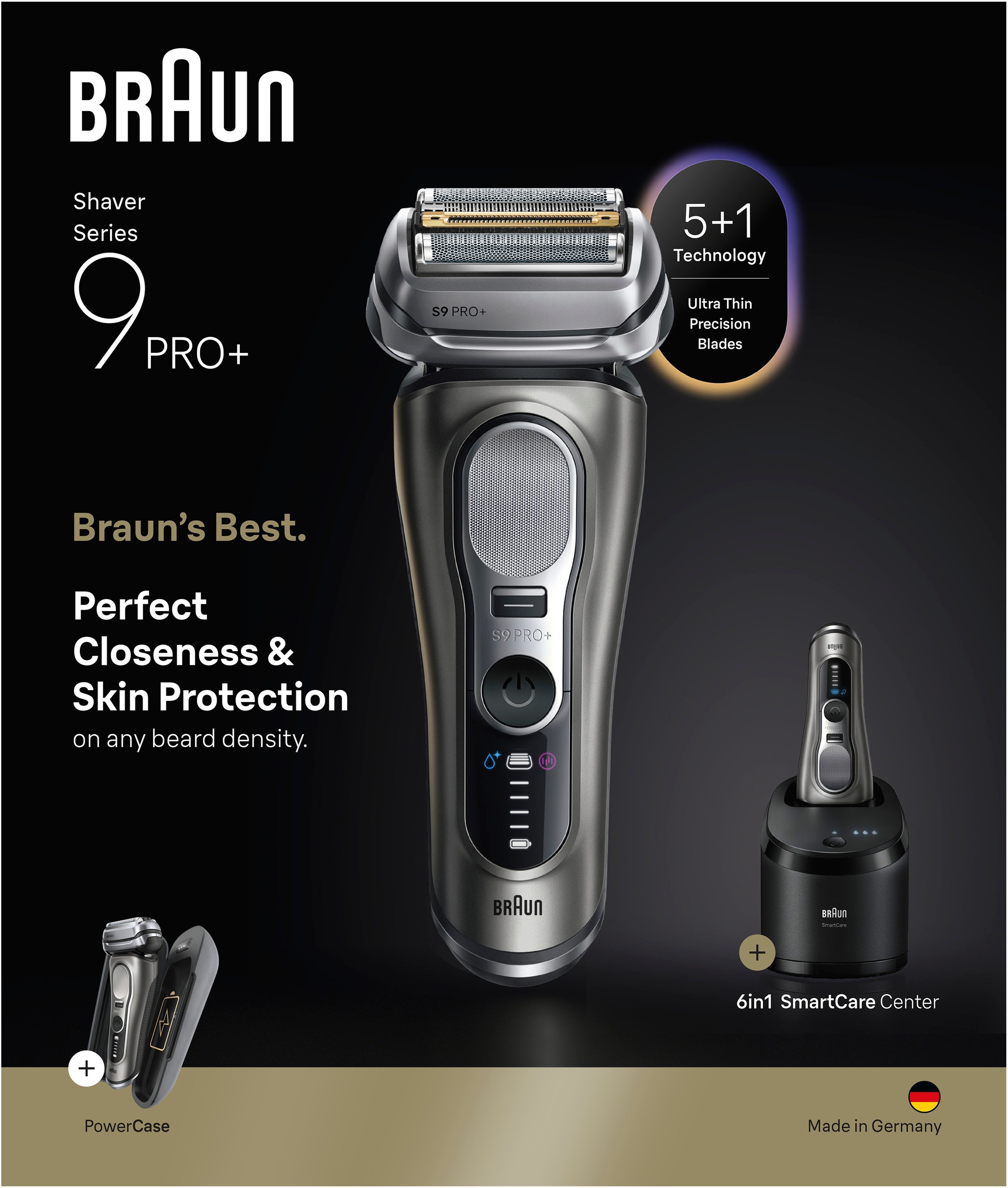 Braun Rasoirs électriques »Series 9 9675cc« centre Smart Care Tondeuse de précision intégrée 5+1 lames de précision ultra fines, étui de chargement, centre SmartCare 6-en-1