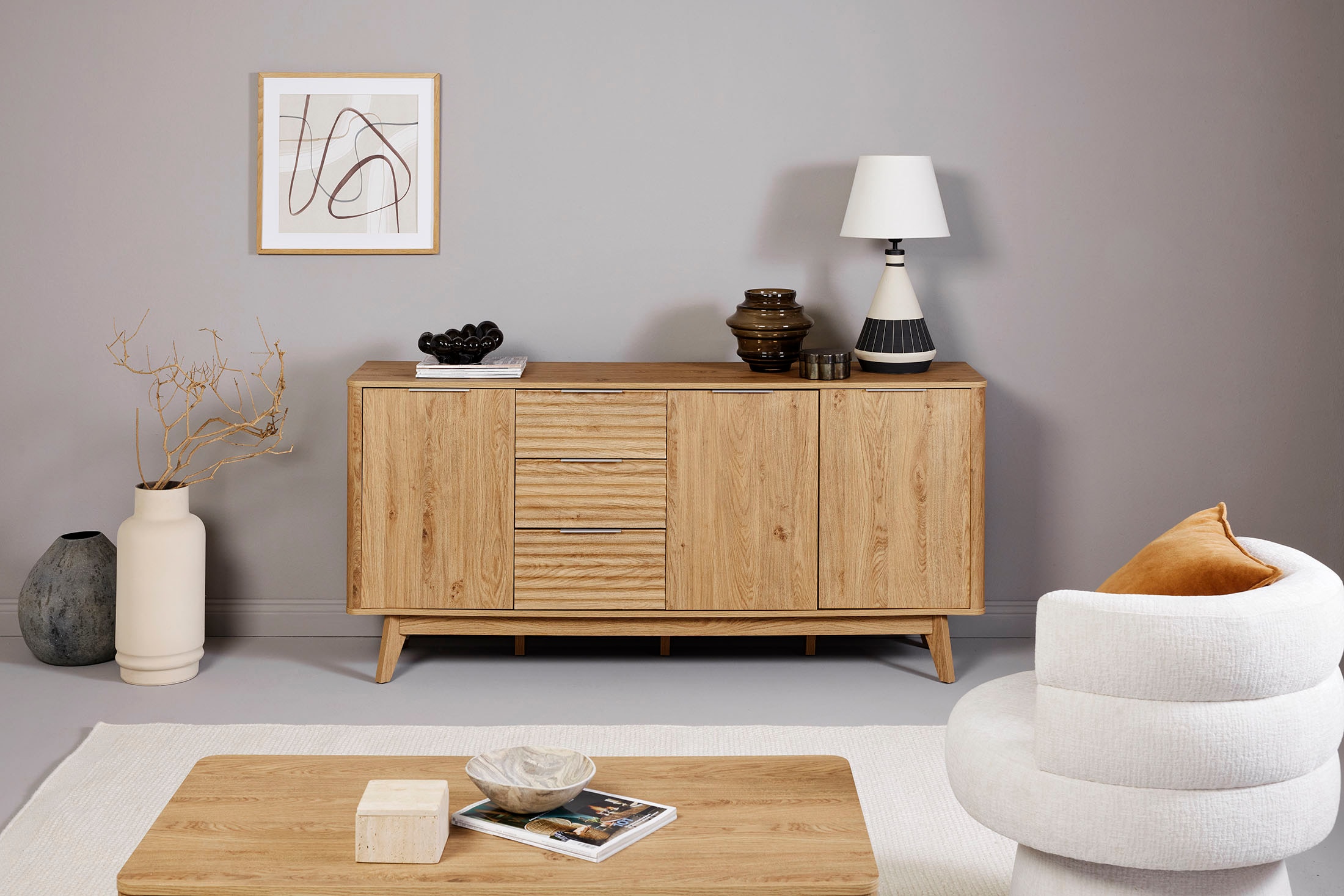 Jahnke Buffet »WAVE SB 170« 1 cuis tlg. Buffet, 3 tiroirs + 3 portes, design ondulé, largeur 169,5 cm