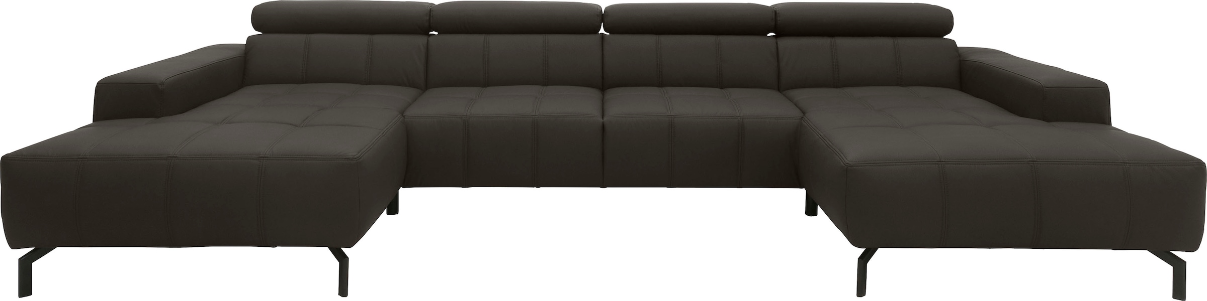 DOMO collection Wohnlandschaft »Cunelli tolle Sitznähte als Designelement, fester Sitzkomfort, U-Form« whlw. verstellbare Kopfteile, passend für gängige Saugroboter
