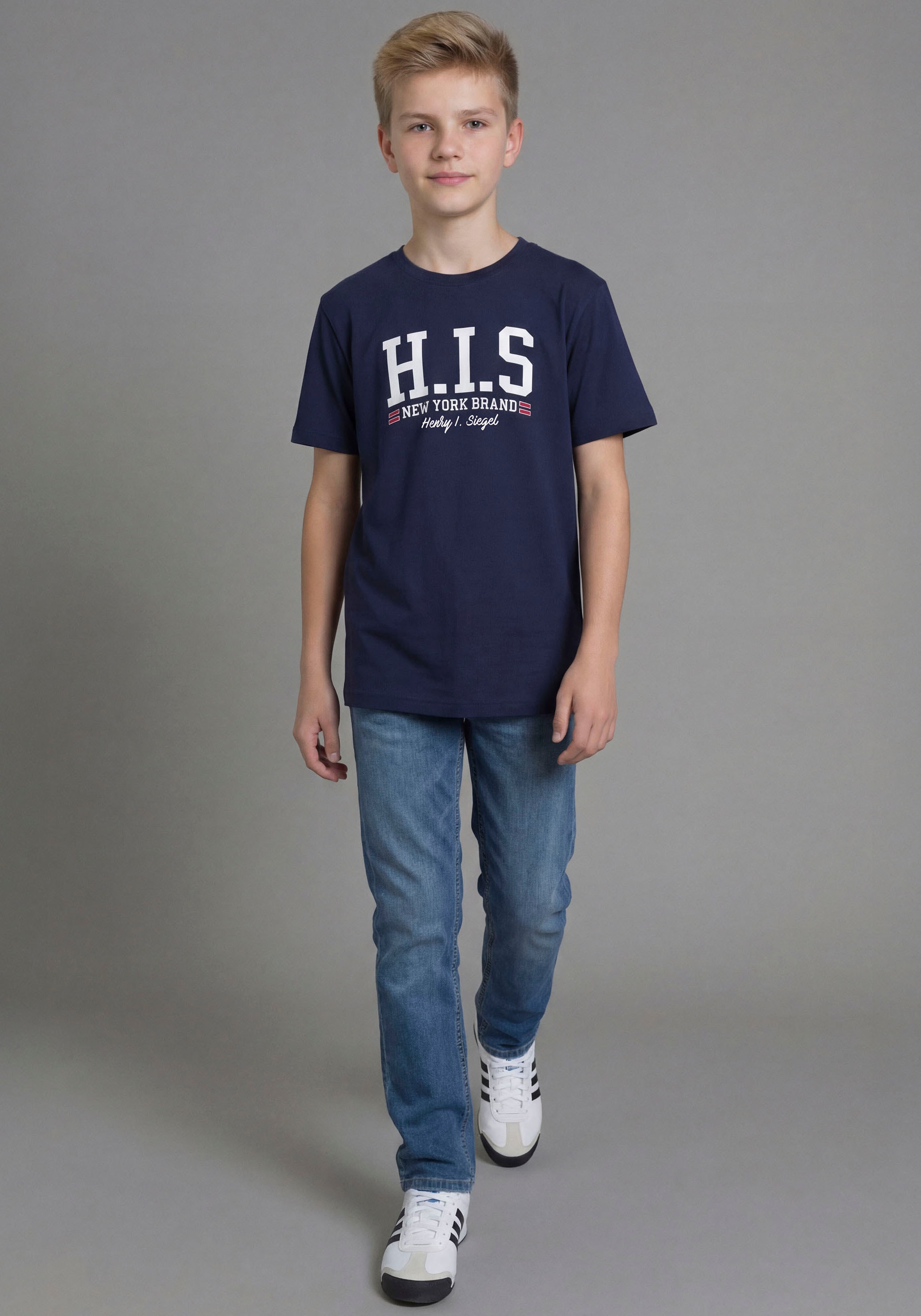 H.I.S T-shirt »2er Pack T-Shirts mit Logodrucken für Jungen« Packung, 2, 2 pièces Basic Schnitt, kurze Ärmel, bedruckte Optik, Logodrucke