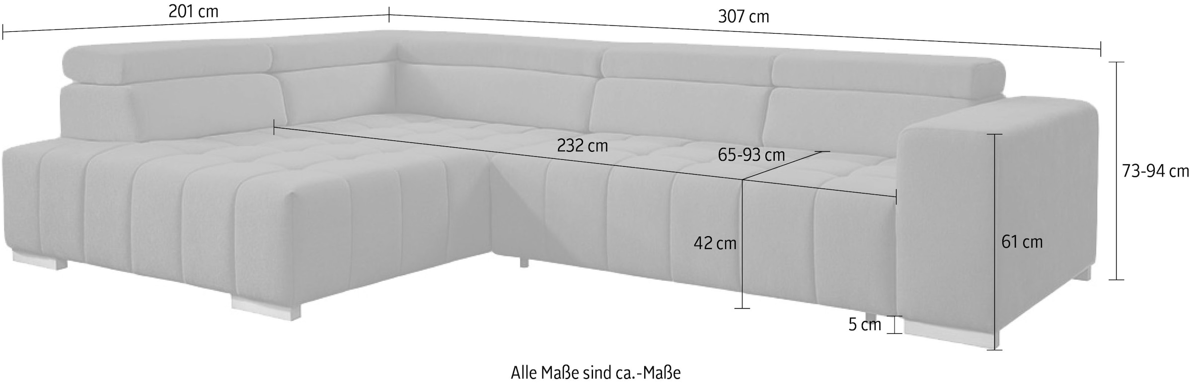 exxpo - sofa fashion Ecksofa »Elianos, hoher Sitzkomfort, aufwendige Kreuzsteppung im Sitz, L-Form« Kopfteile & Sitztiefe verstellbar, ohne Bettfunktion