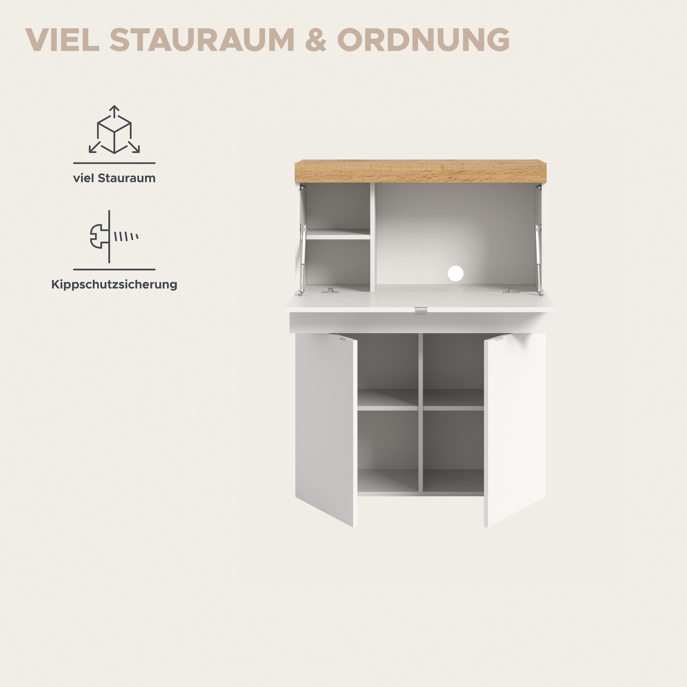 GOODproduct Secrétaire »MAMBO, Höhe 122cm, 2 Türen, 1 Schubkasten, 1 Klappe« Bureau pour télétravail, armoire PC, bureau, bureau