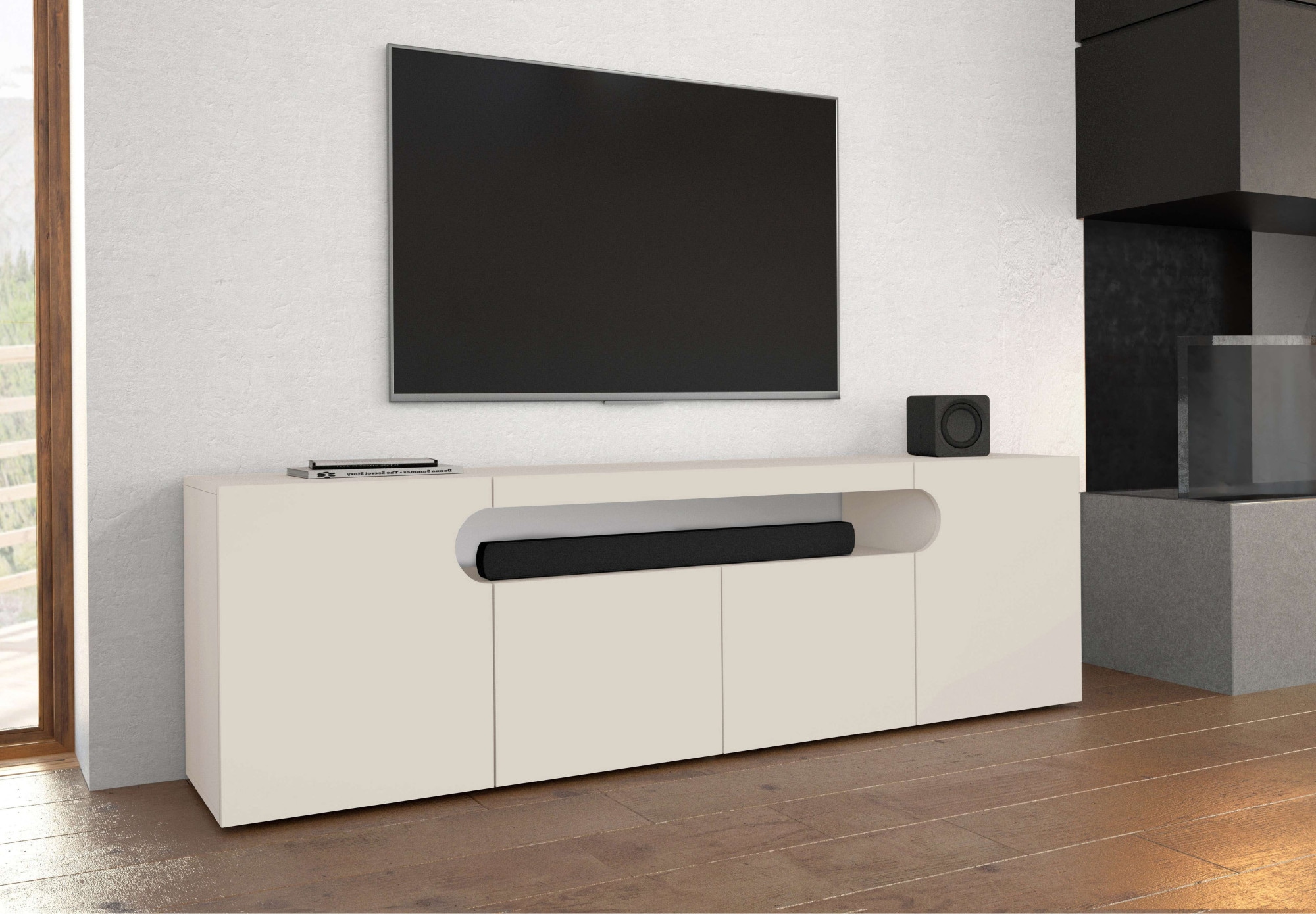 GOODproduct Lowboard »REAL,Lowboard,TV-Kommode,TV-Möbel,TV-Bank« 1 Stk. tlg. Mit 4 Türen, davon 2 abgerundet, die ein ovales offenes Fach bilden