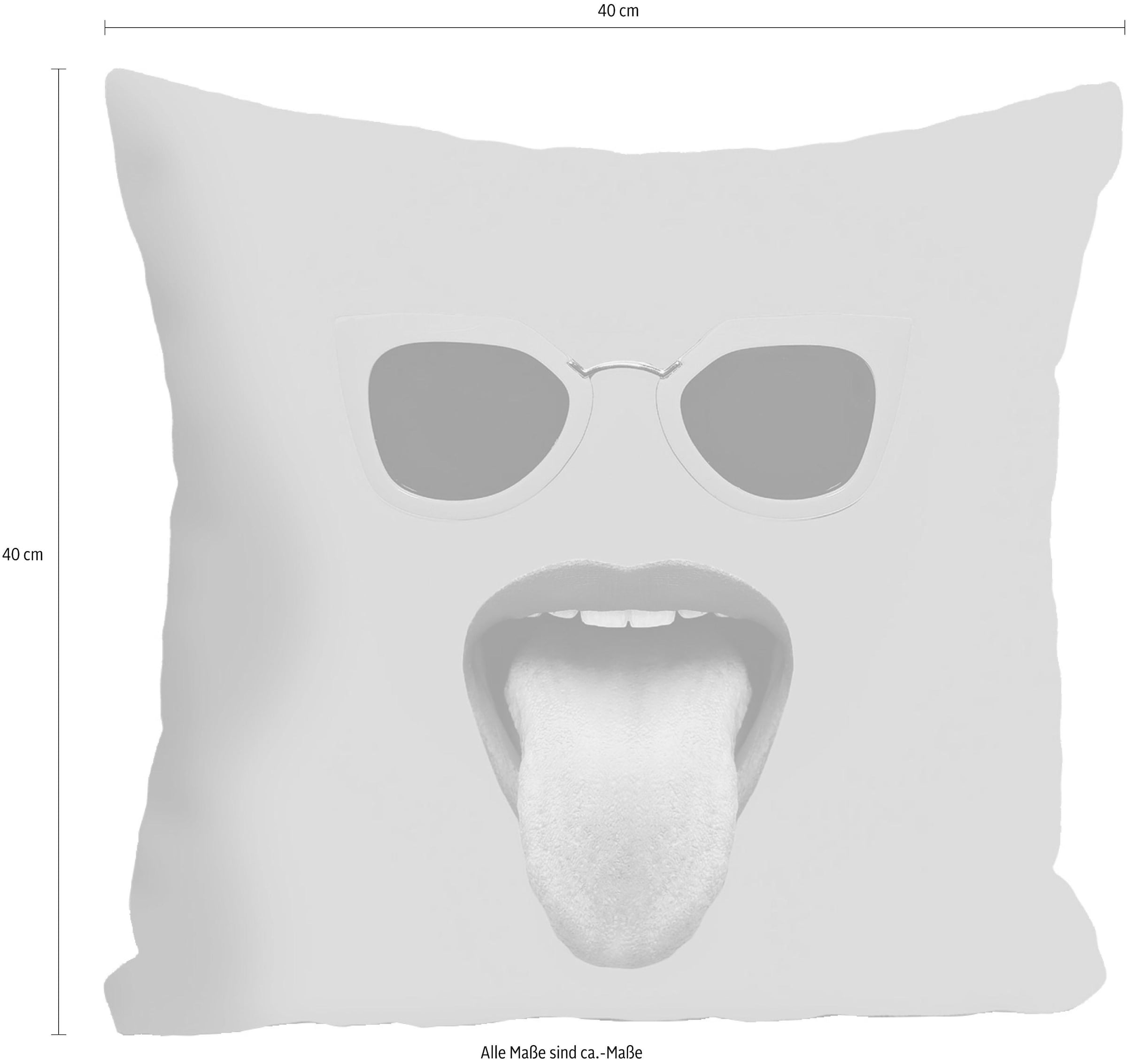 queence Coussin décoratif »»Mund + Brille«« in intensiven Farben, Kissenhülle ohne Füllung, 1 Stück