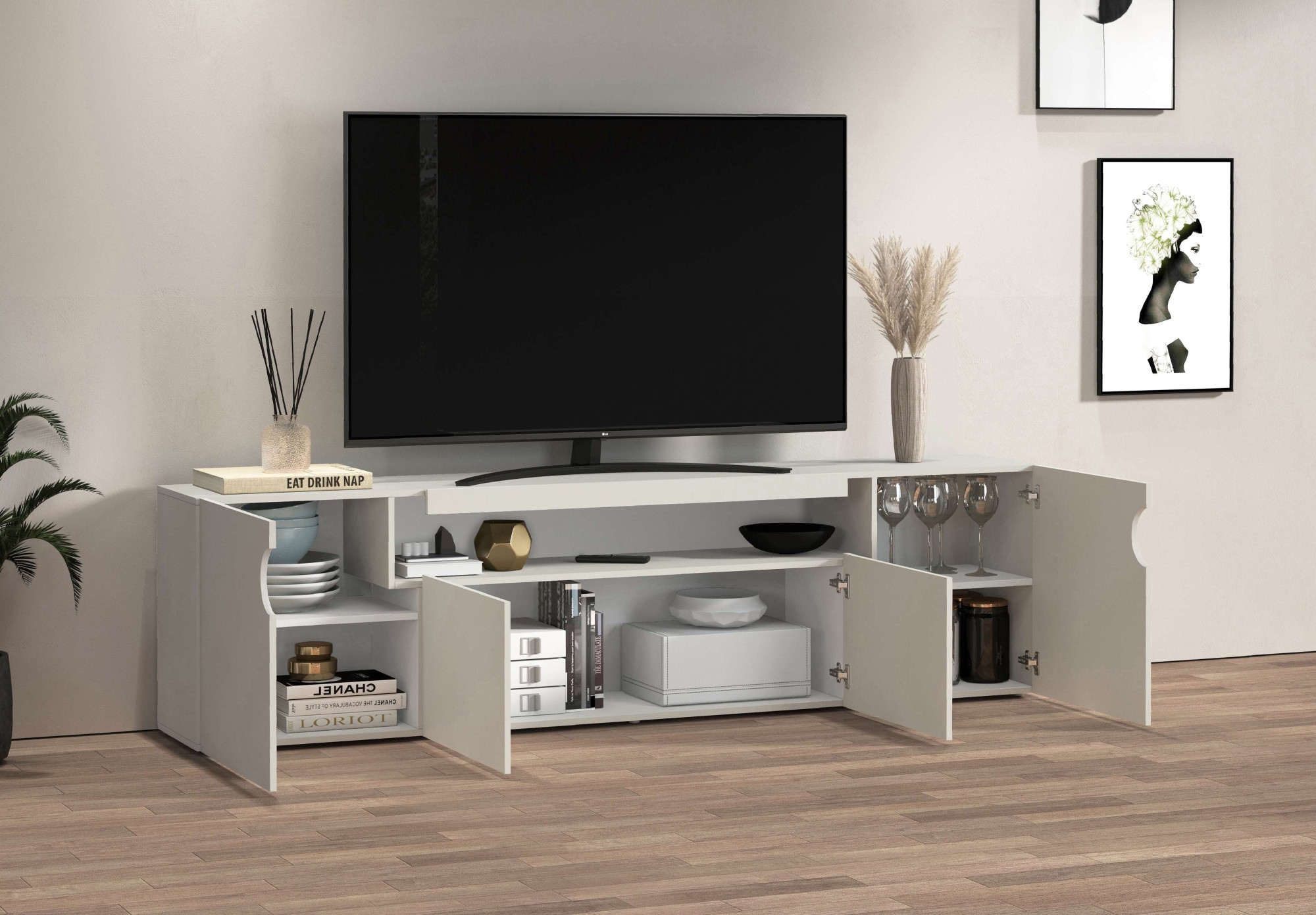 GOODproduct Lowboard »REAL,Lowboard,TV-Kommode,TV-Möbel,TV-Bank« 1 Stk. tlg. Mit 4 Türen, davon 2 abgerundet, die ein ovales offenes Fach bilden