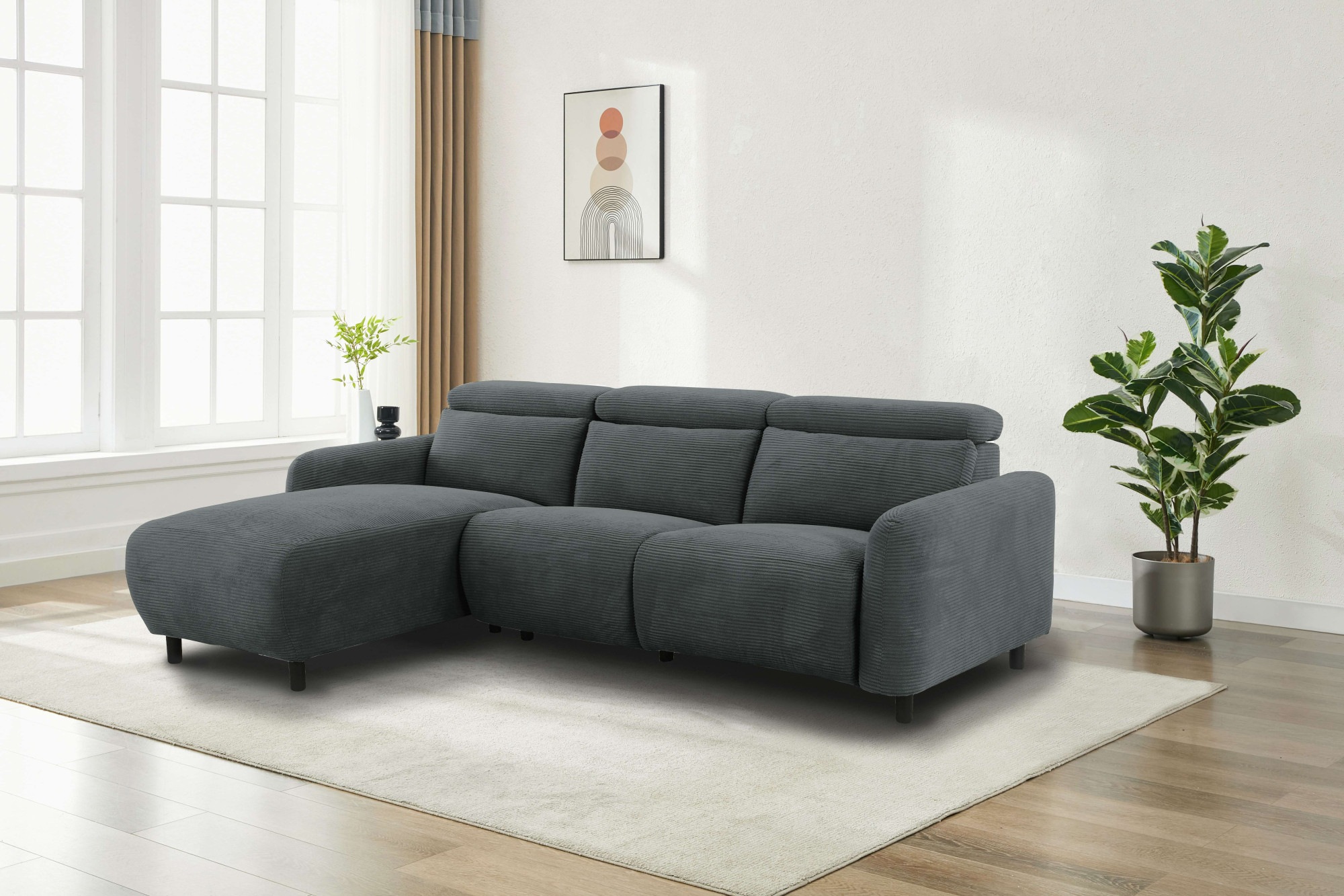 GOODproduct Ecksofa »SKAANE in Cord, L-Form, 274 cm, manuelle u. elektrische Relaxfunktion,« rundes Design, Kopfteilverstellung, Federkernpolsterung