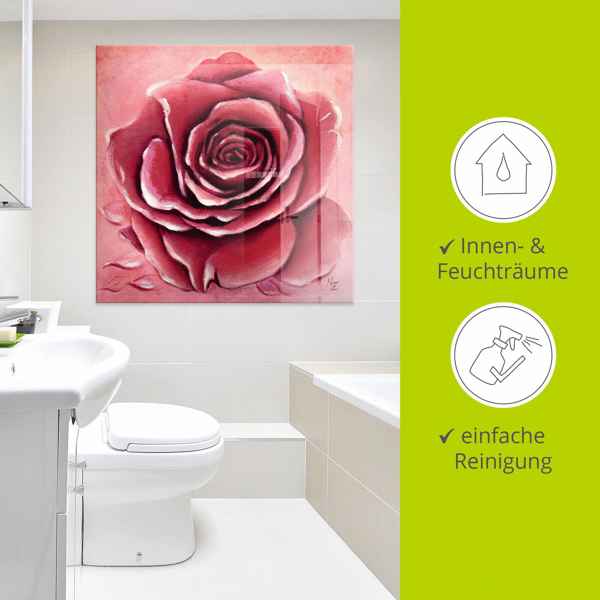 Artland Glasbild »Rote Rose handgemalt« Blumen 1 Stk. tlg. in verschiedenen Grössen