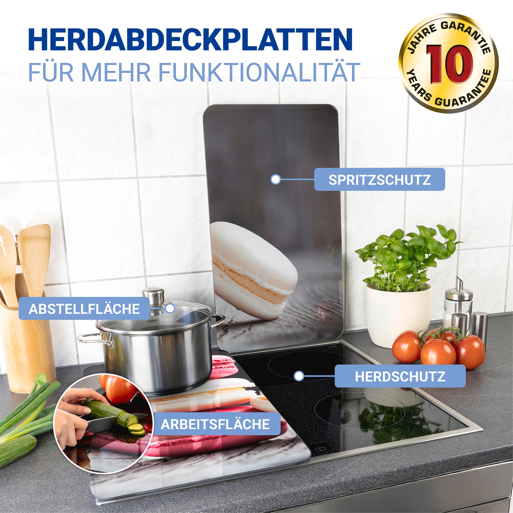 WENKO Herd-Abdeckplatte »Universal Modell Macarons« Herdabdeckung für alle Herdarten, kratzfest, mit rutschfesten Füssen