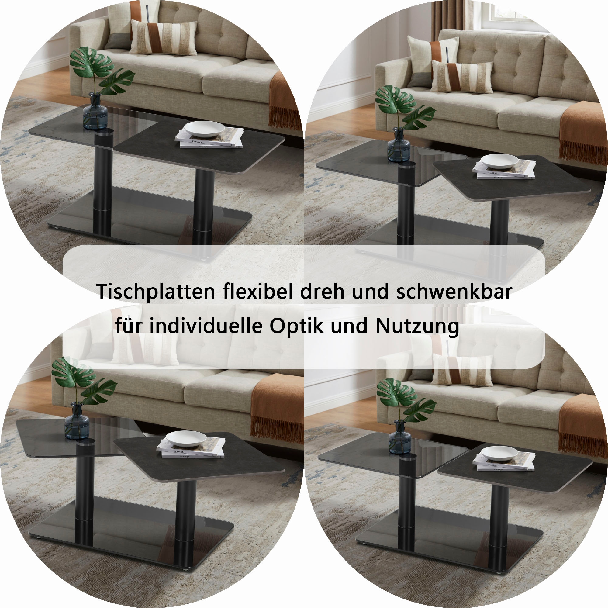 GOODproduct Table basse »Craco« mit verschiebbarer Ablagefläche im puristischen Design