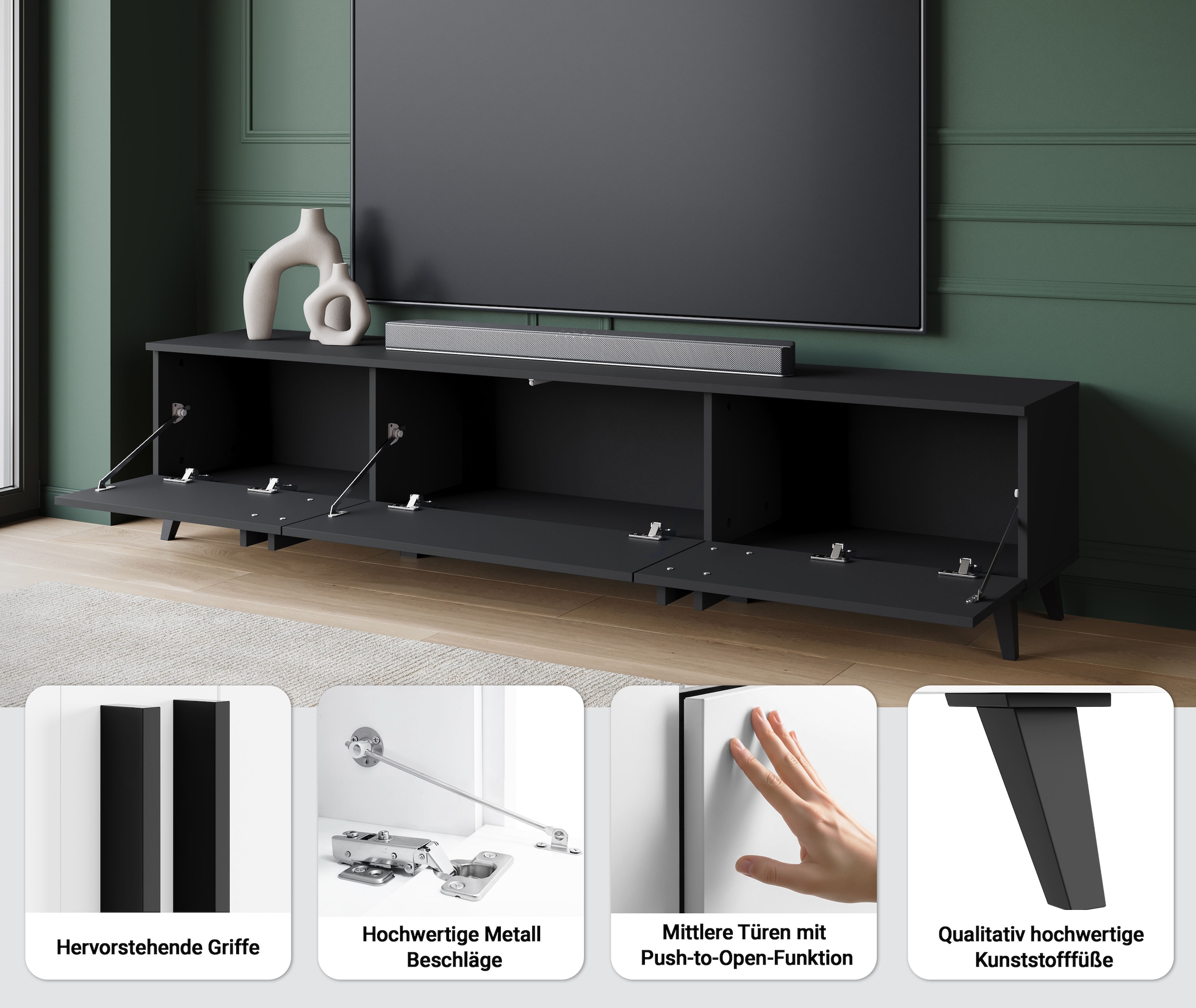 Home affaire Table basse »Helsinki, TV-Kommode Breite 180cm« 1 cuis tlg. design moderne, 3 portes pliantes