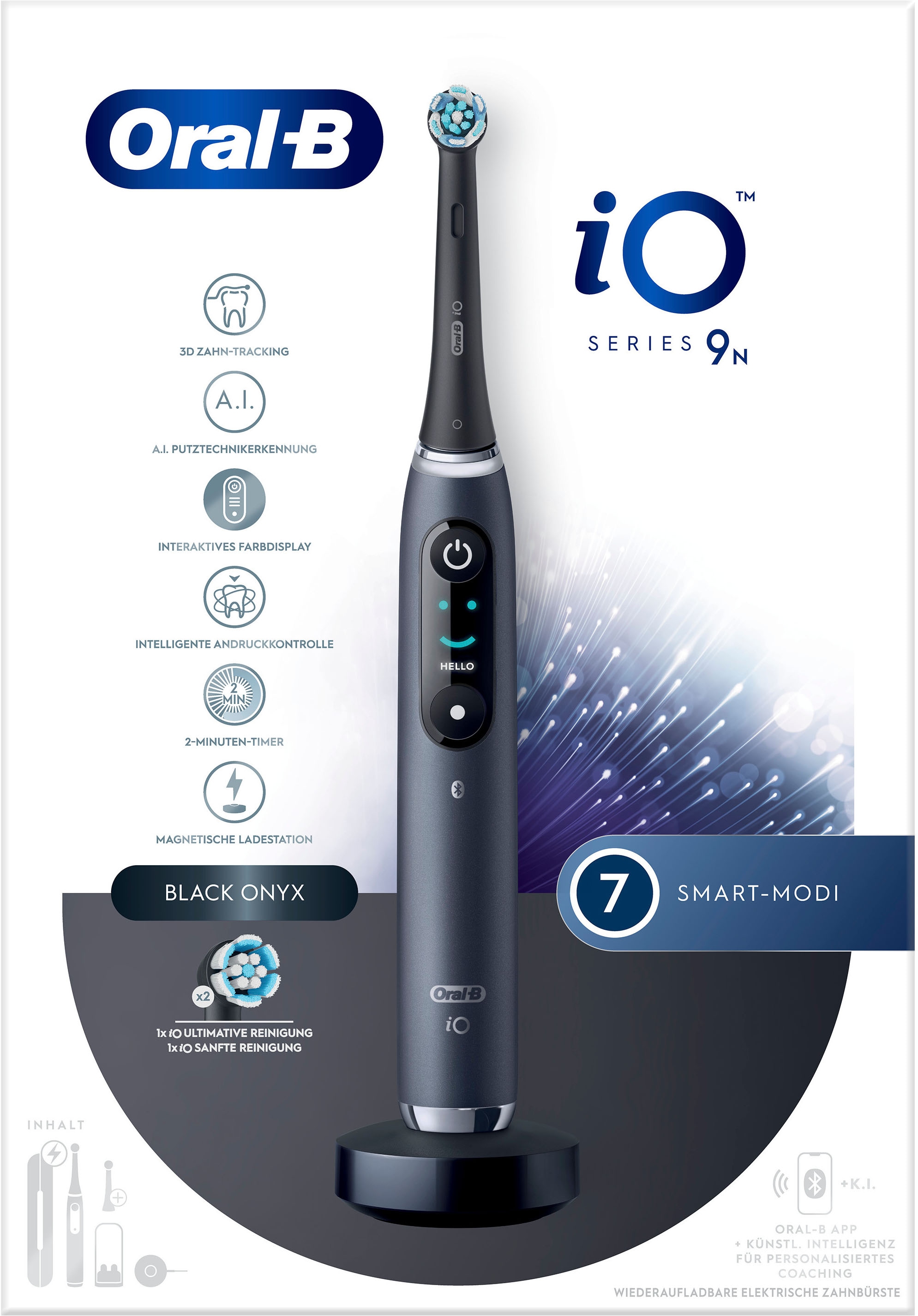 Oral-B Brosse à dents électrique »Oral-B iO Series 9« 2 cuis Aufsteckbürsten 7 modes de brossage pour soins dentaires, analyse 3D, écran couleur & étui de voyage avec charge