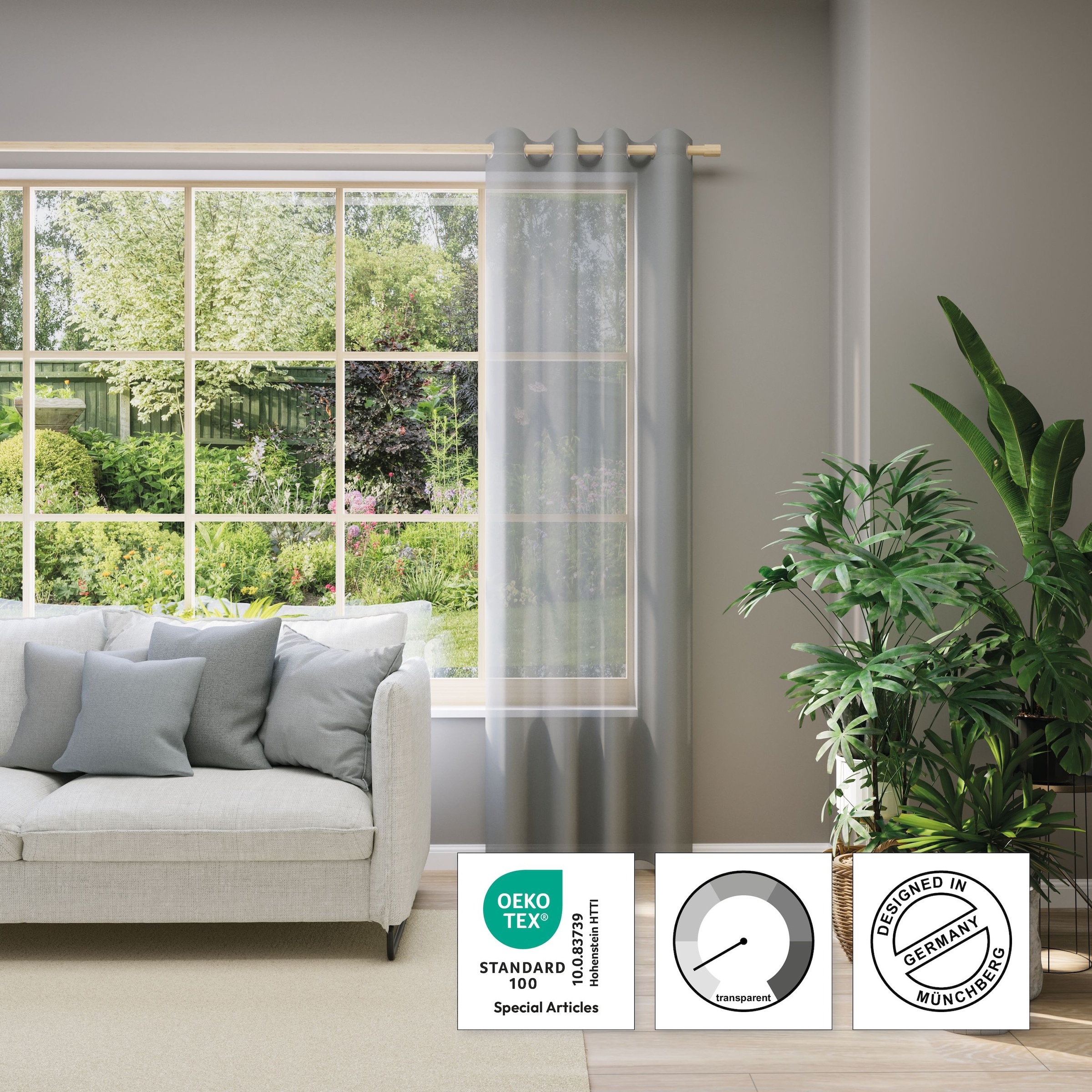 Neutex for you! Rideau sur mesure »EVA« Oeillets 1 cuis tlg. Uni-Voile mit elegantem Glanz